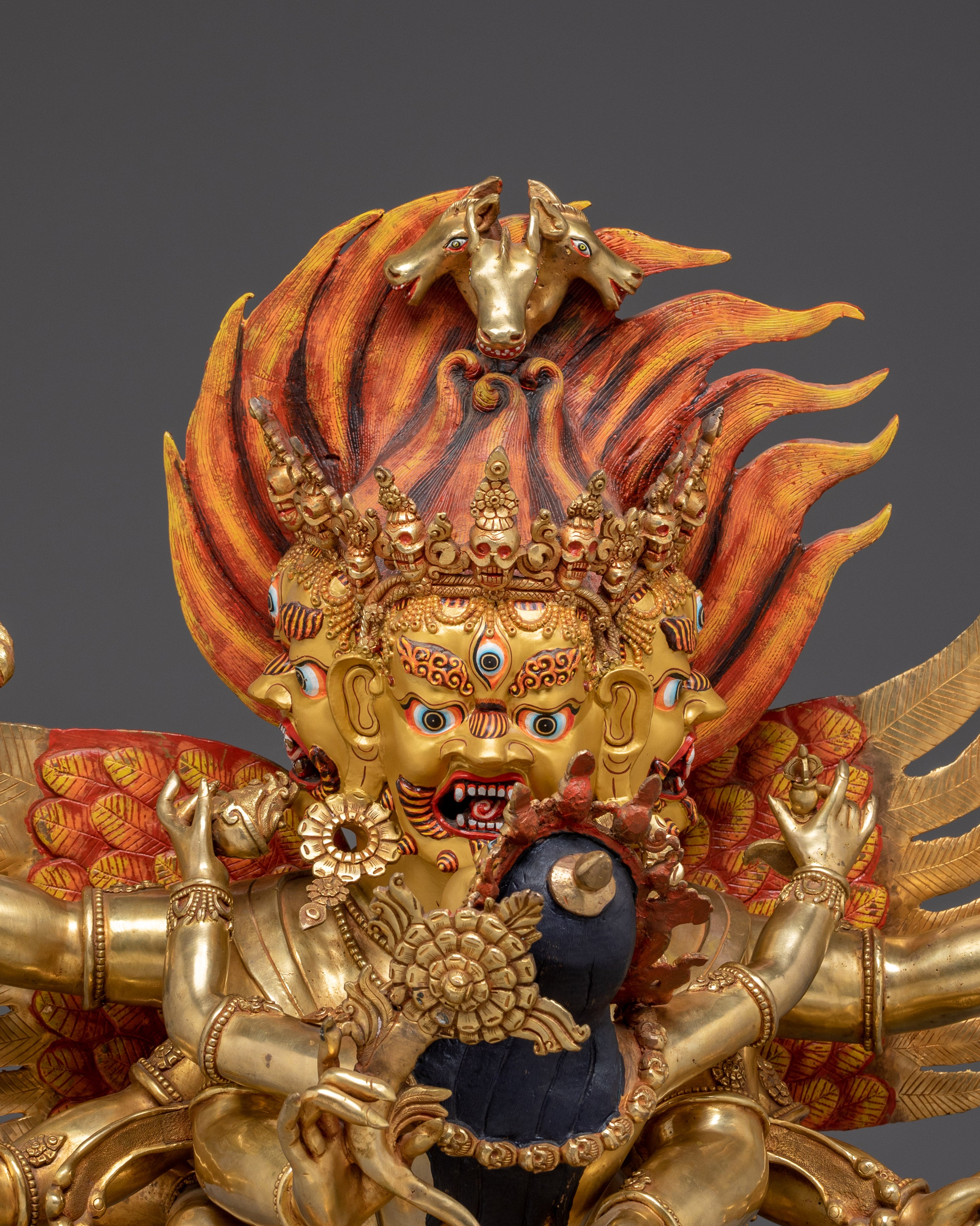 Hayagriva Statue Wrathful Protector Deity | Buddhist Protector in Gold-Gilded Copper