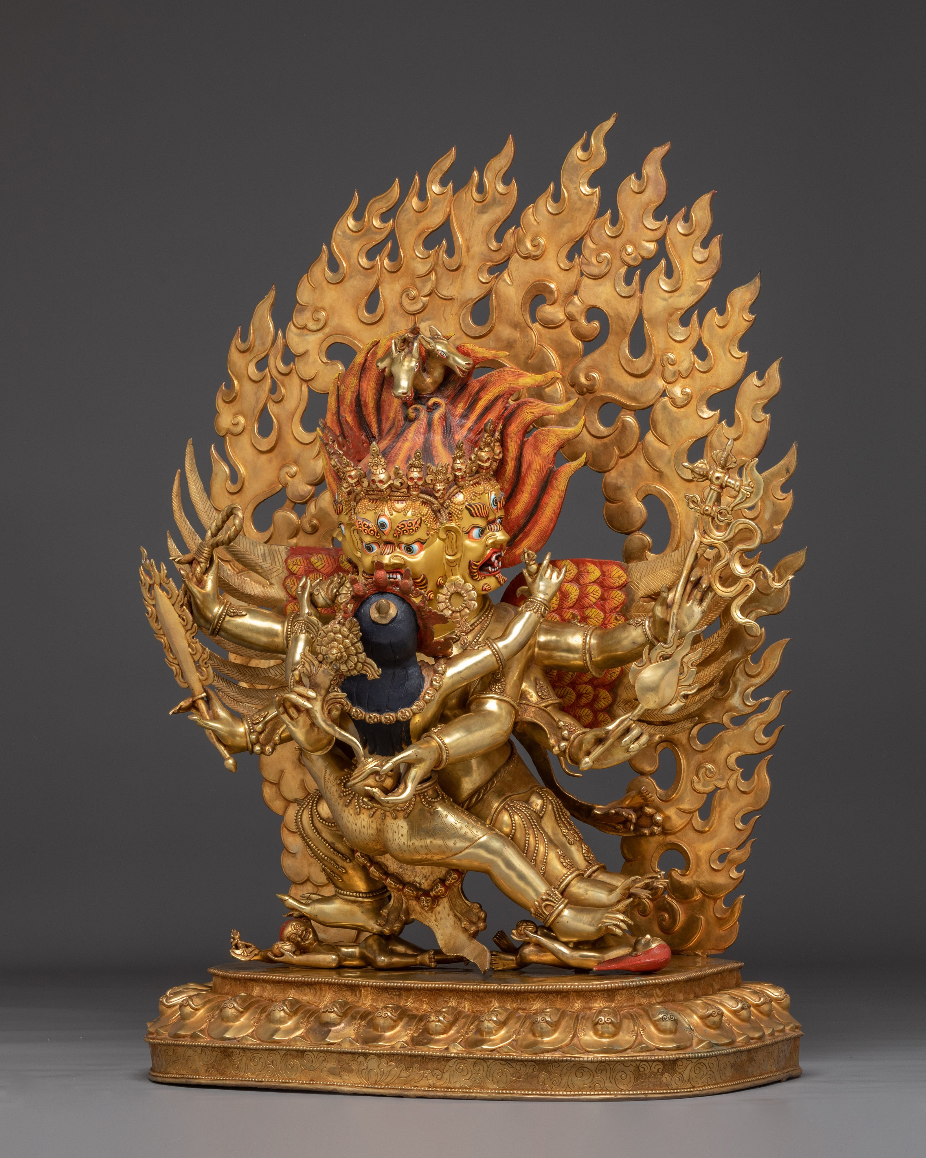 Hayagriva Statue Wrathful Protector Deity | Buddhist Protector in Gold-Gilded Copper
