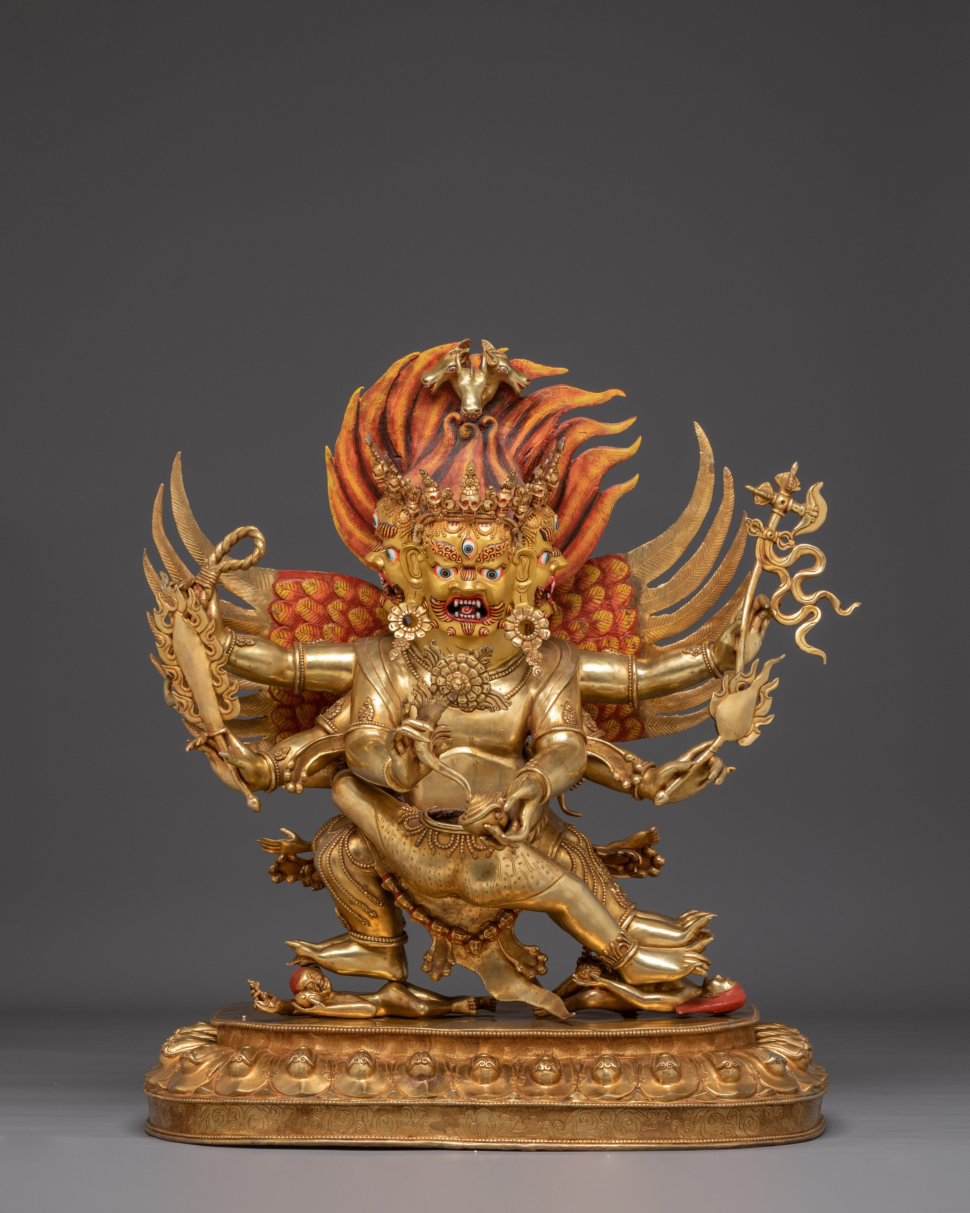 Hayagriva Statue Wrathful Protector Deity | Buddhist Protector in Gold-Gilded Copper