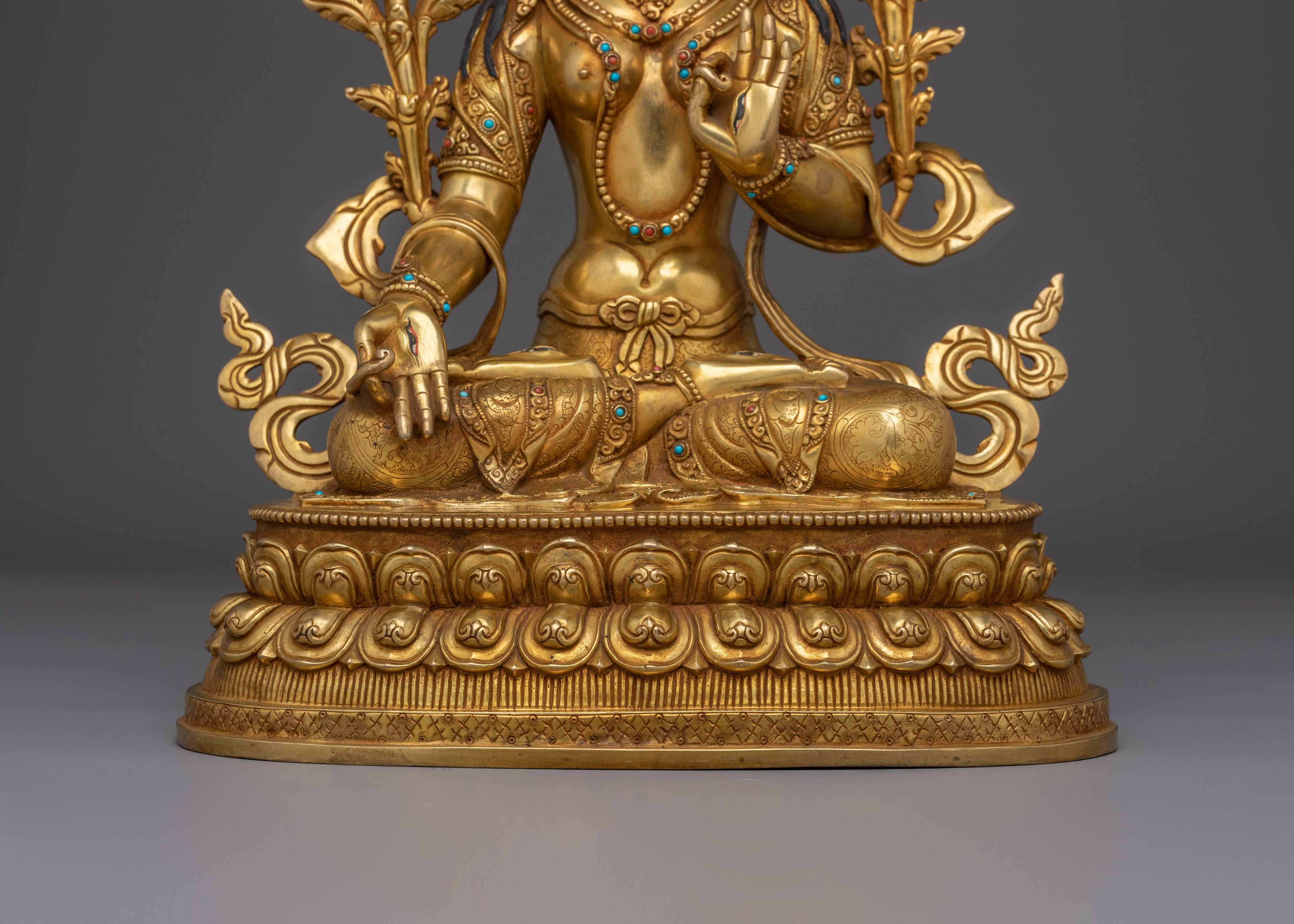 White Tara Gold Gilded Copper with Gems | Enlightened Feminine Energy