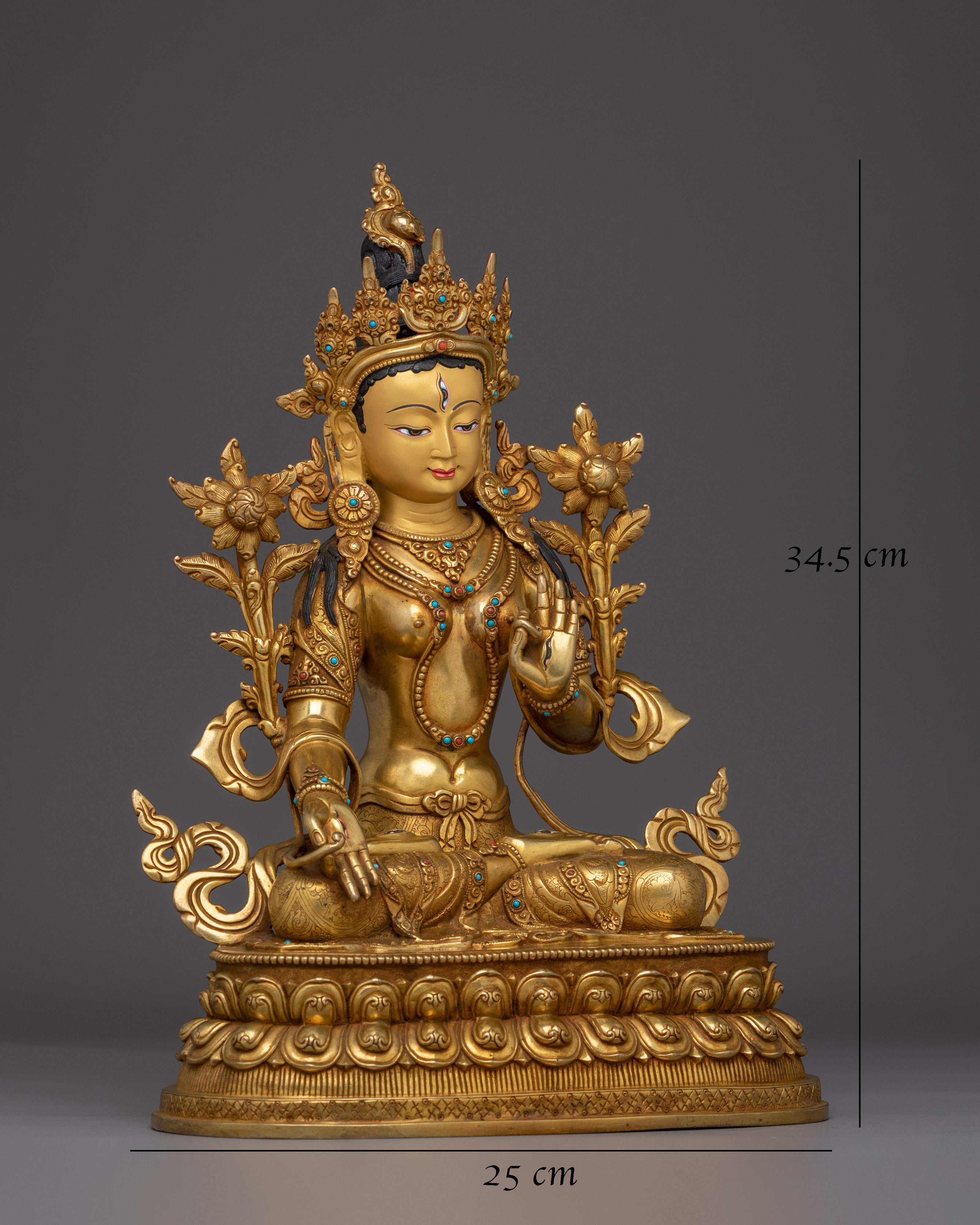 White Tara Gold Gilded Copper with Gem Detailing