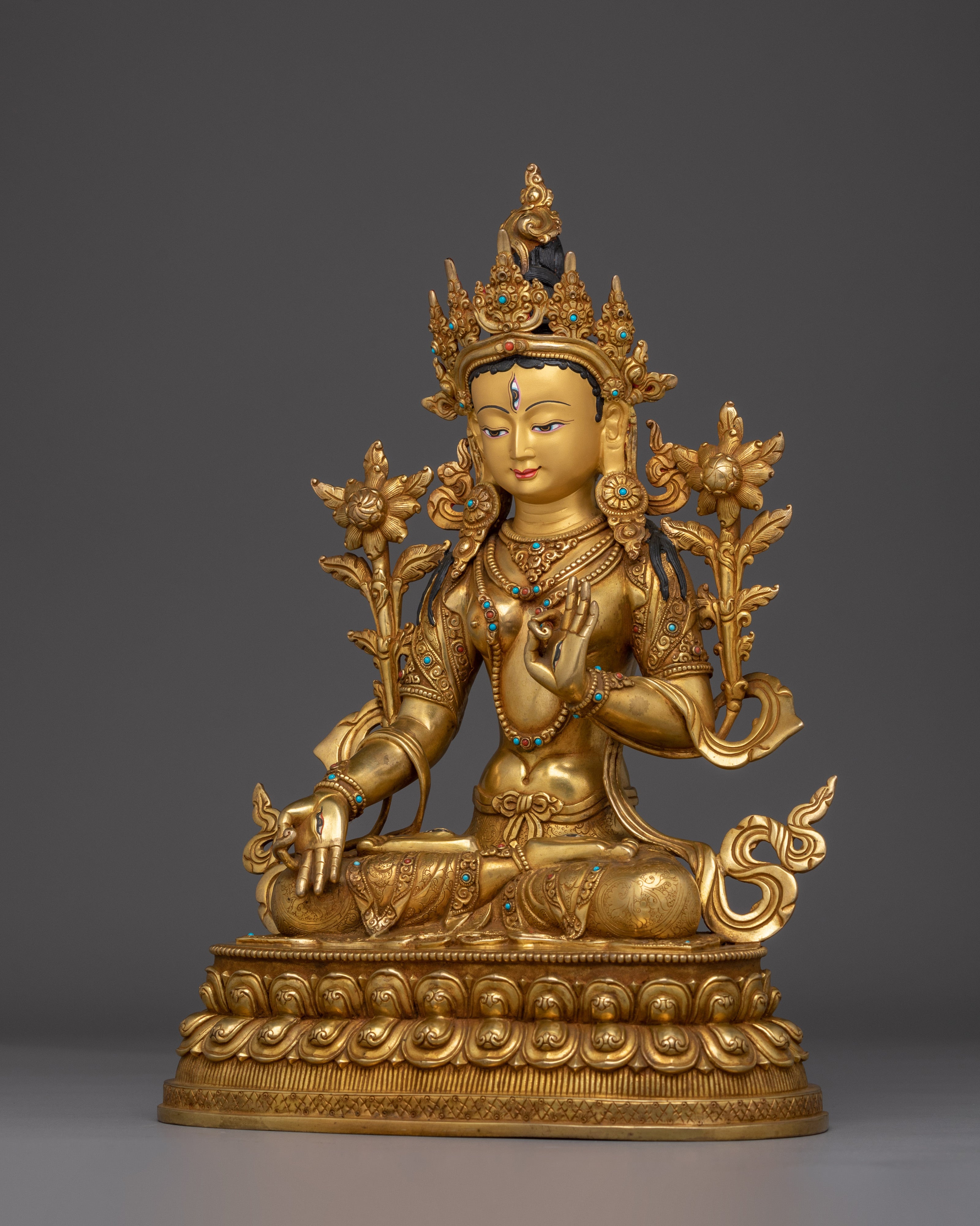 White Tara Gold Gilded Copper with Gems | Enlightened Feminine Energy