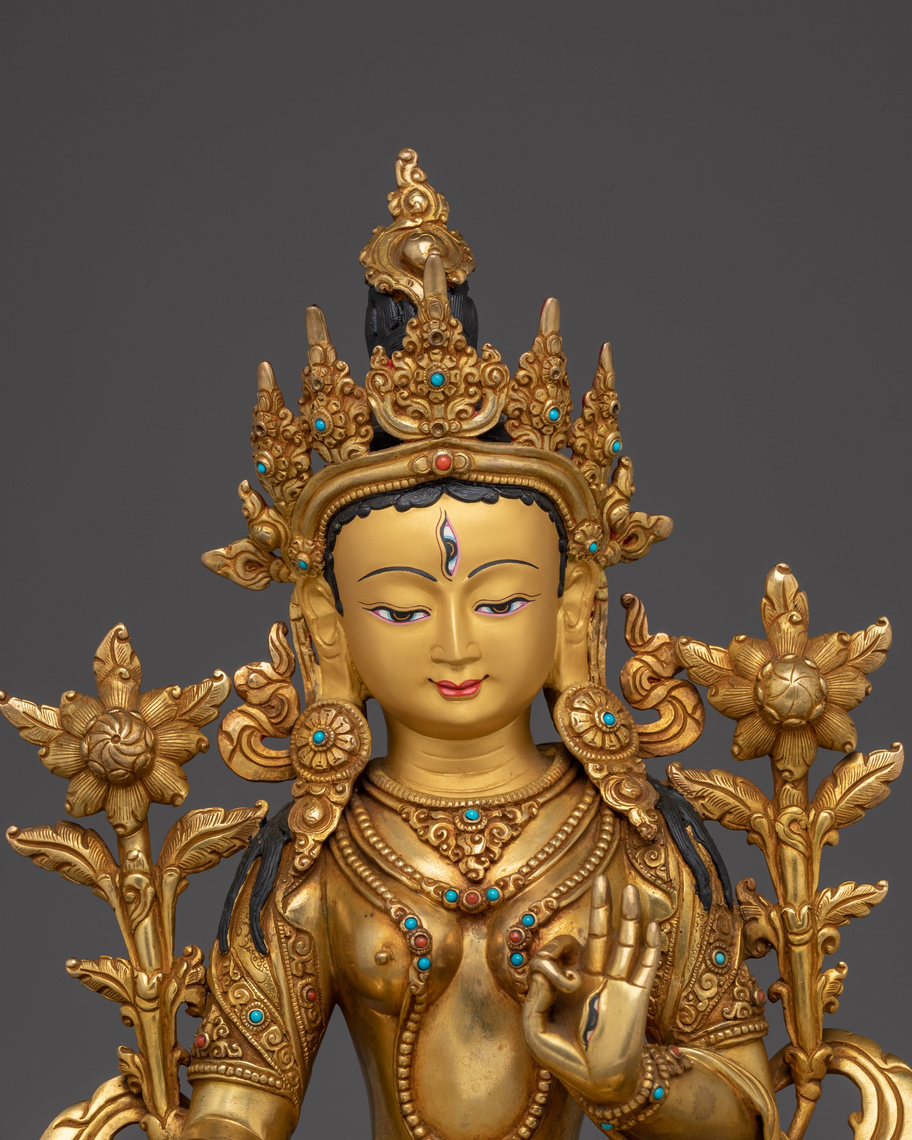 White Tara Gold Gilded Copper with Gems | Enlightened Feminine Energy
