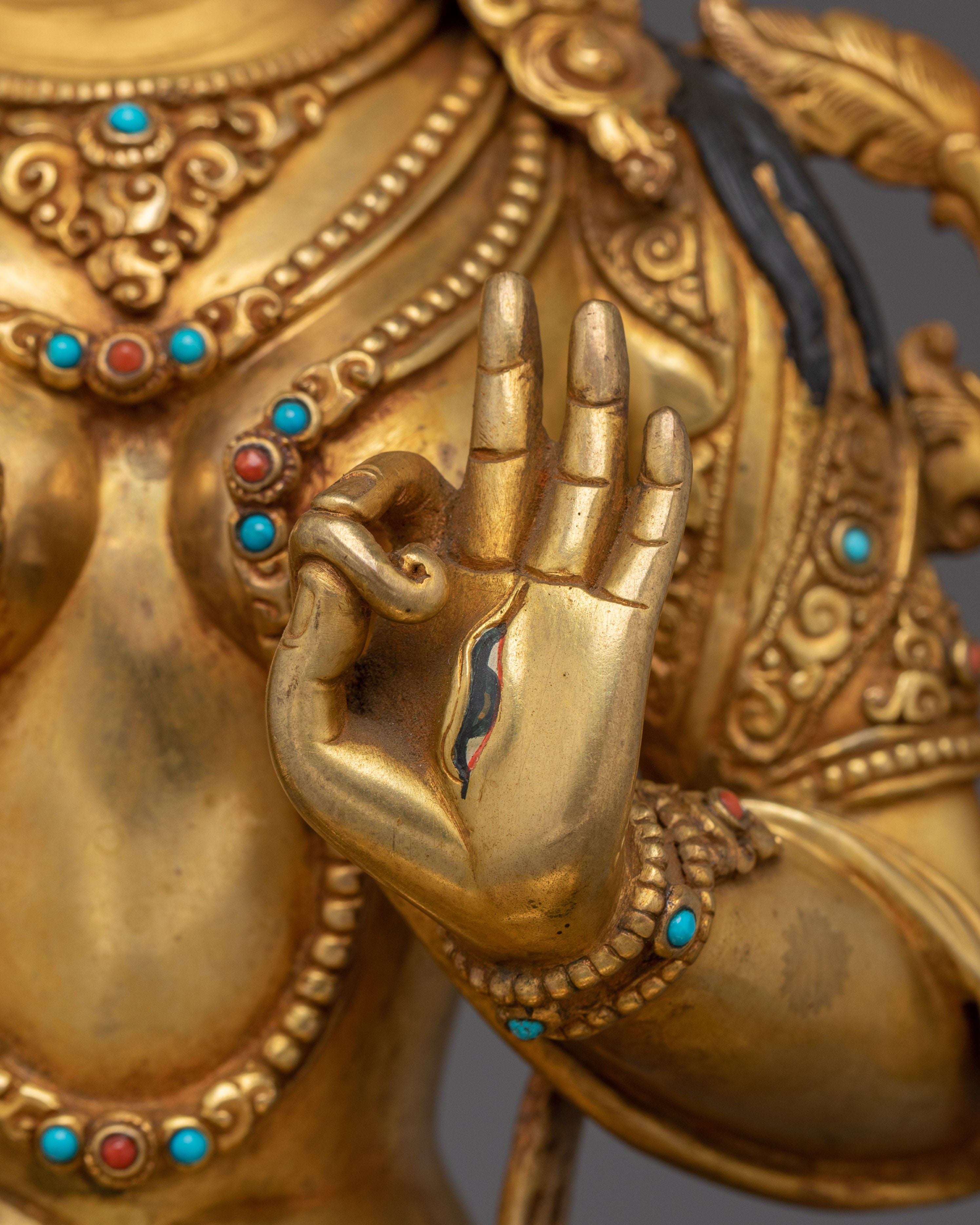White Tara Gold Gilded Copper with Gems | Enlightened Feminine Energy