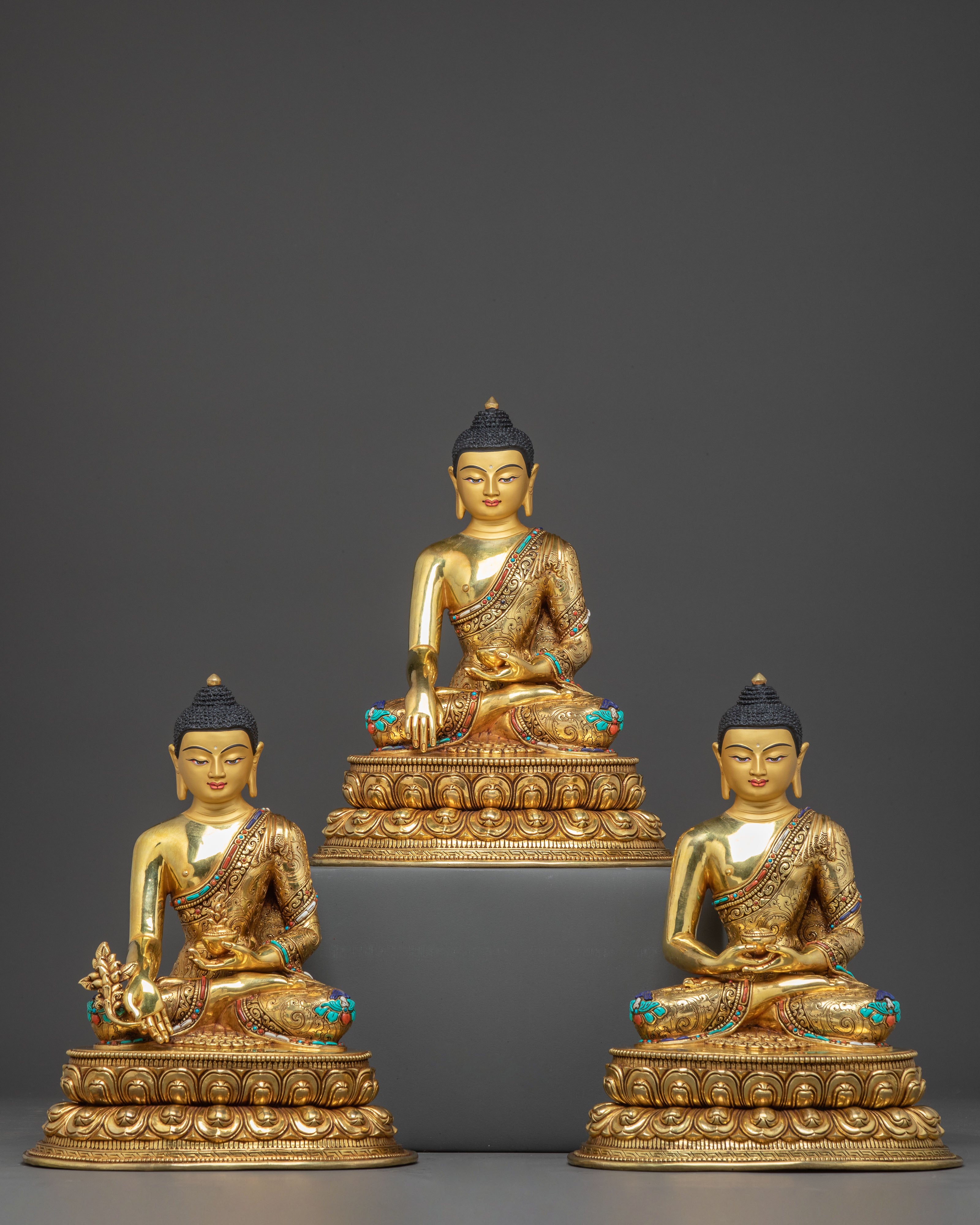 Handmade Three Great Buddha Statues Set | Shakyamuni, Amitabha, Medicine Buddha