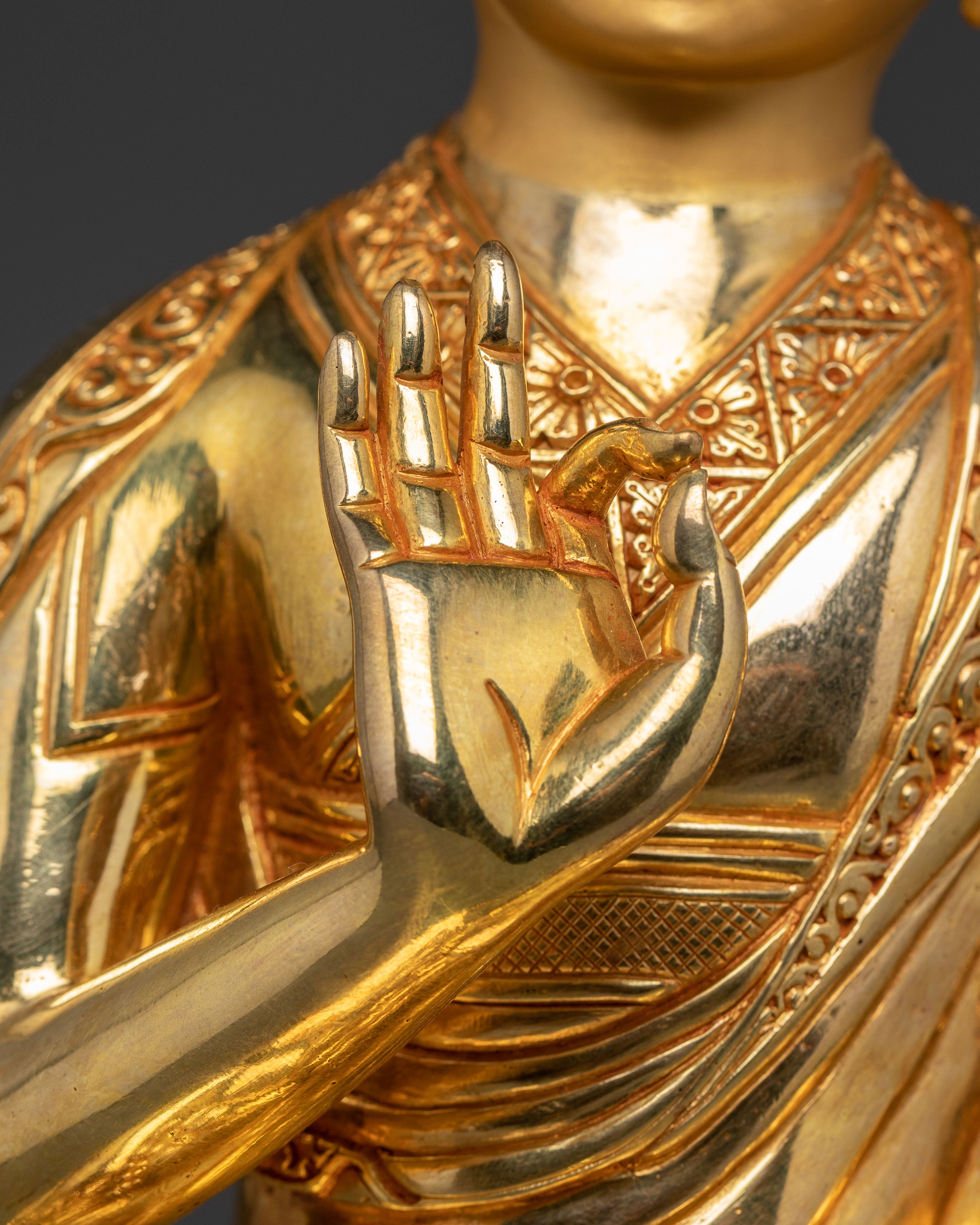 Golden Tsongkhapa Je, Gyaltsab and Khedrup Statue Set | Tibetan Buddhist Master Trio