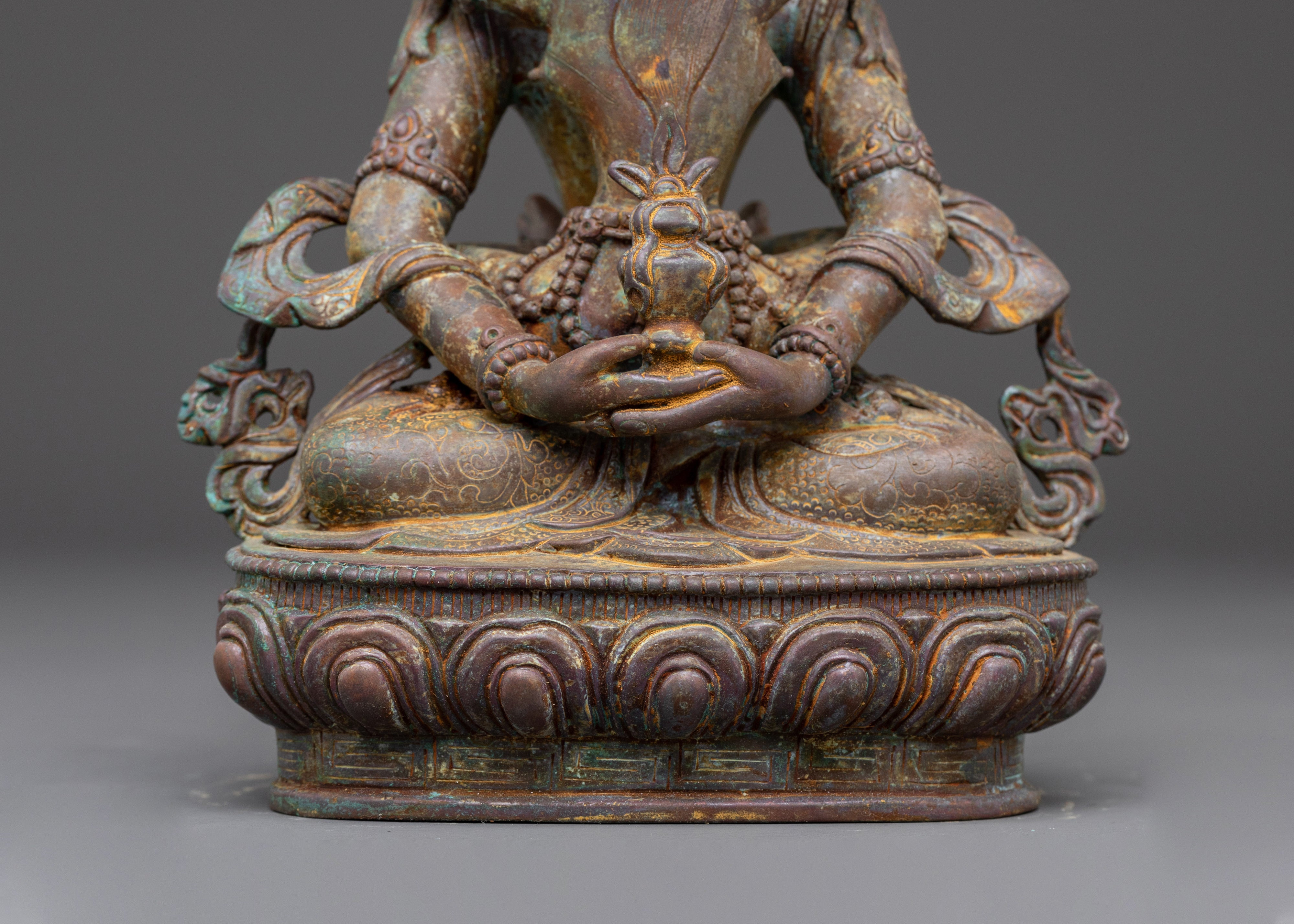 Statue of Buddha Amitayus with Consort | Oxidized Copper Sculpture
