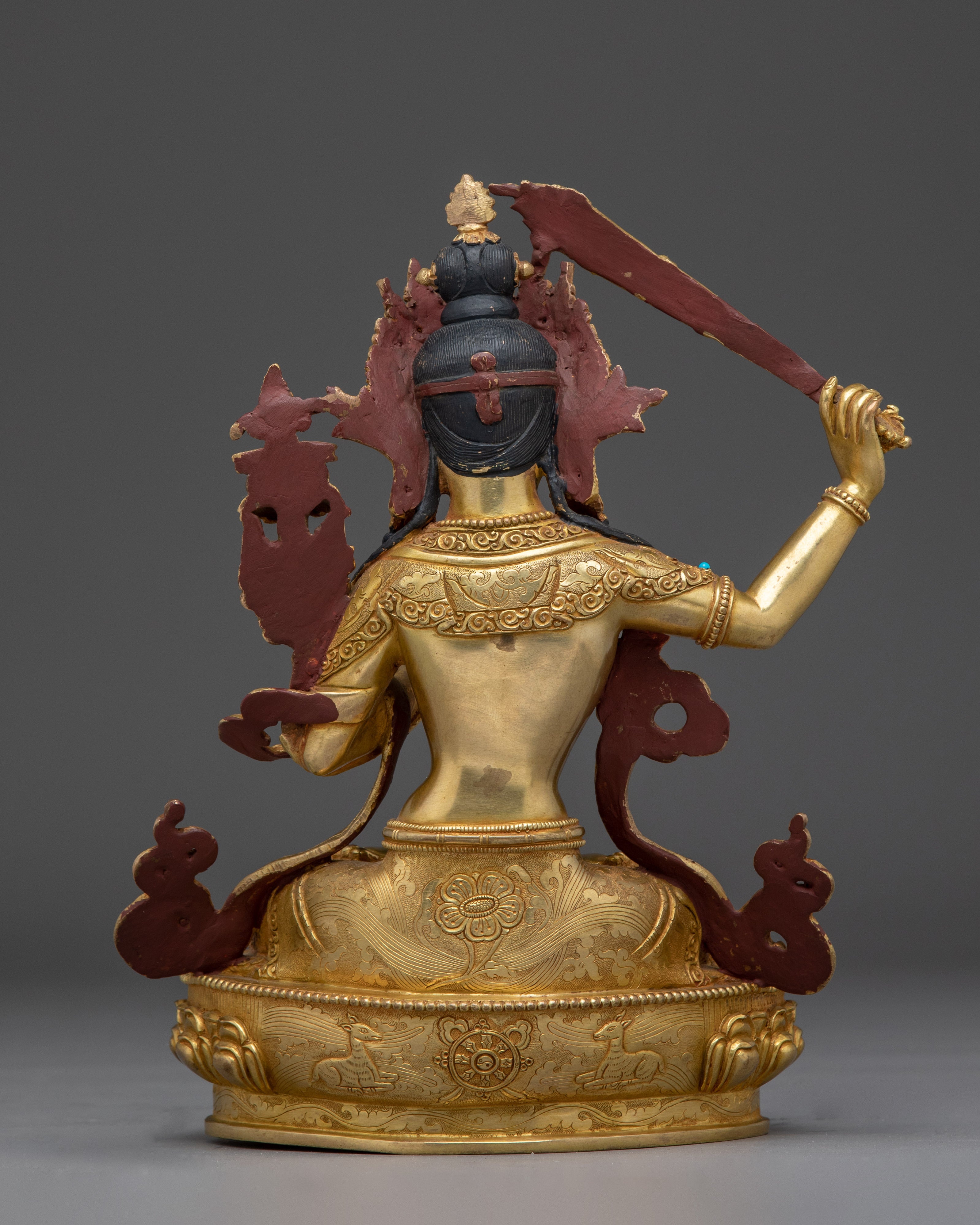 Gold Gilded Copper Manjushri Statue | Buddhist Deity for Wisdom