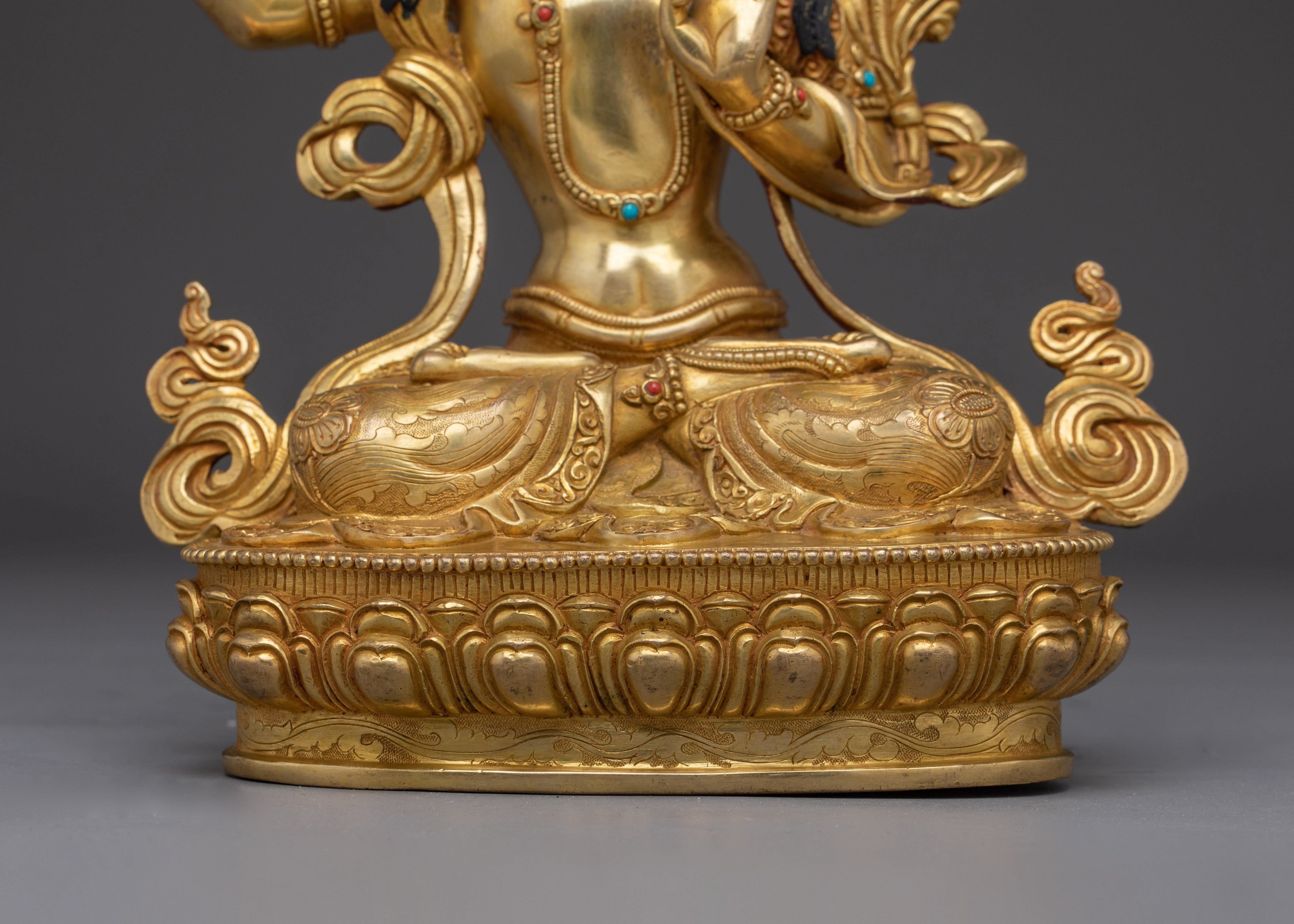 Gold Gilded Copper Manjushri Statue | Buddhist Deity for Wisdom