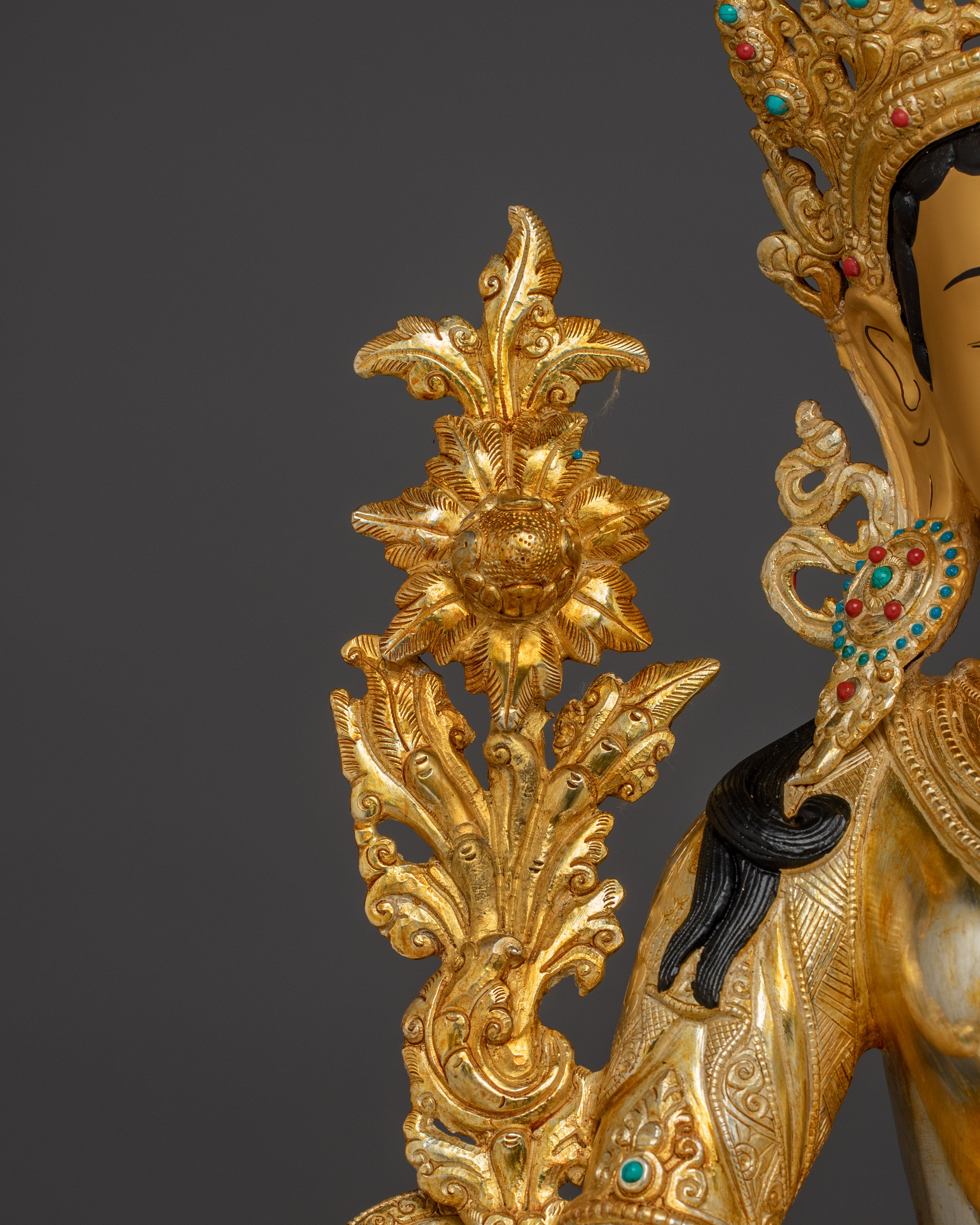 Divine Bodhisattva Green Tara Golden Statue for Meditation and Decor