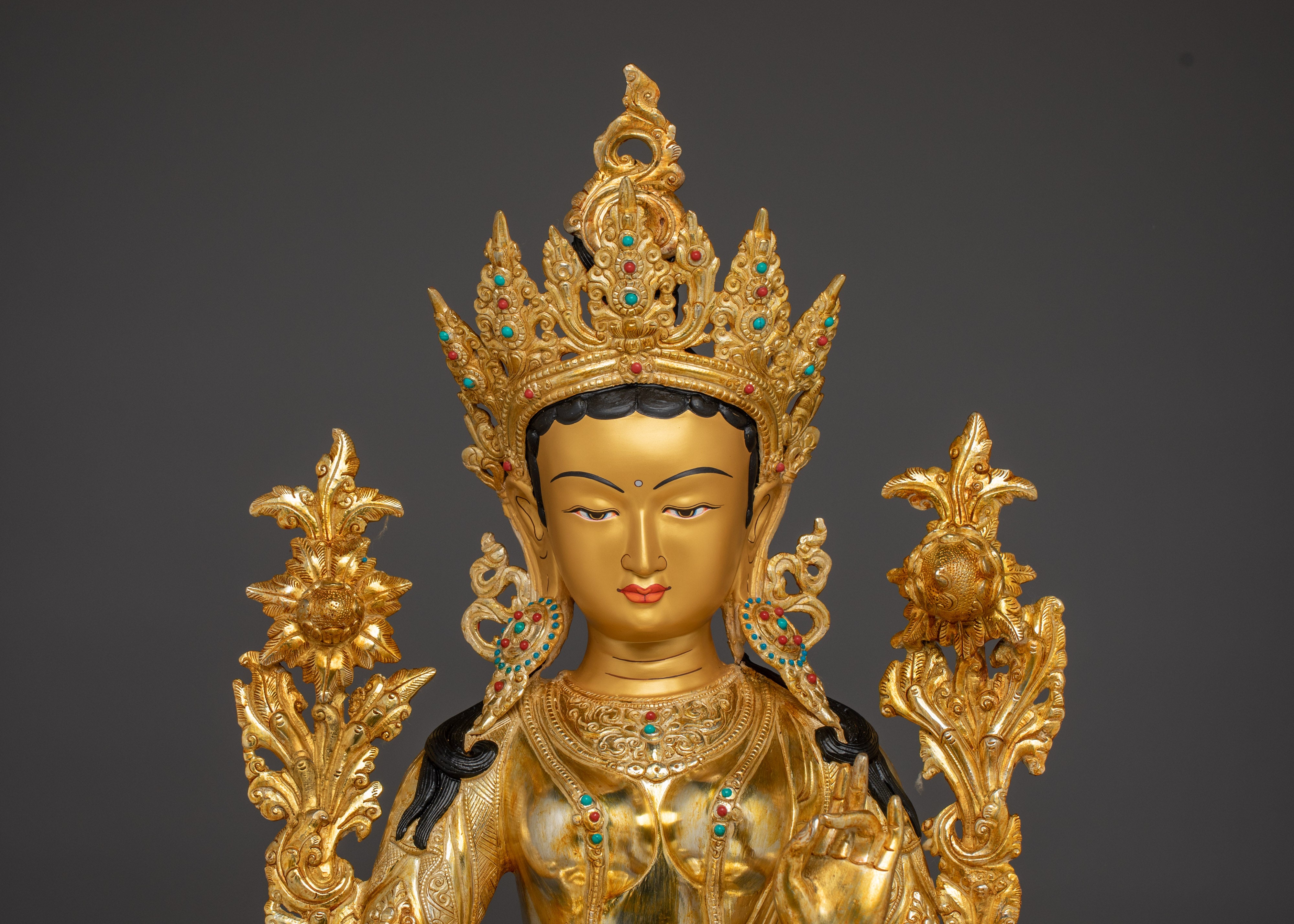 Divine Bodhisattva Green Tara Golden Statue for Meditation and Decor