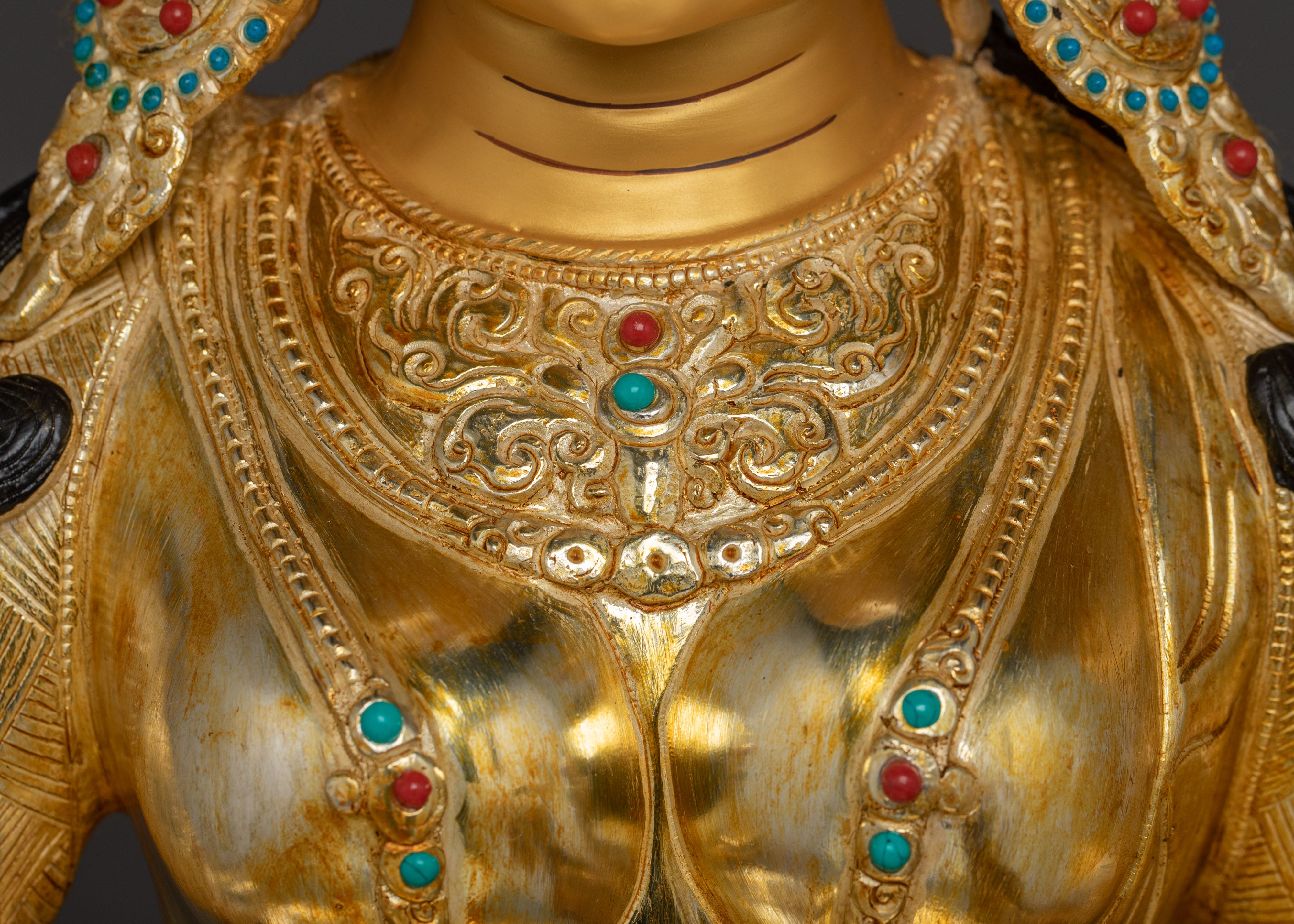 Divine Bodhisattva Green Tara Golden Statue for Meditation and Decor