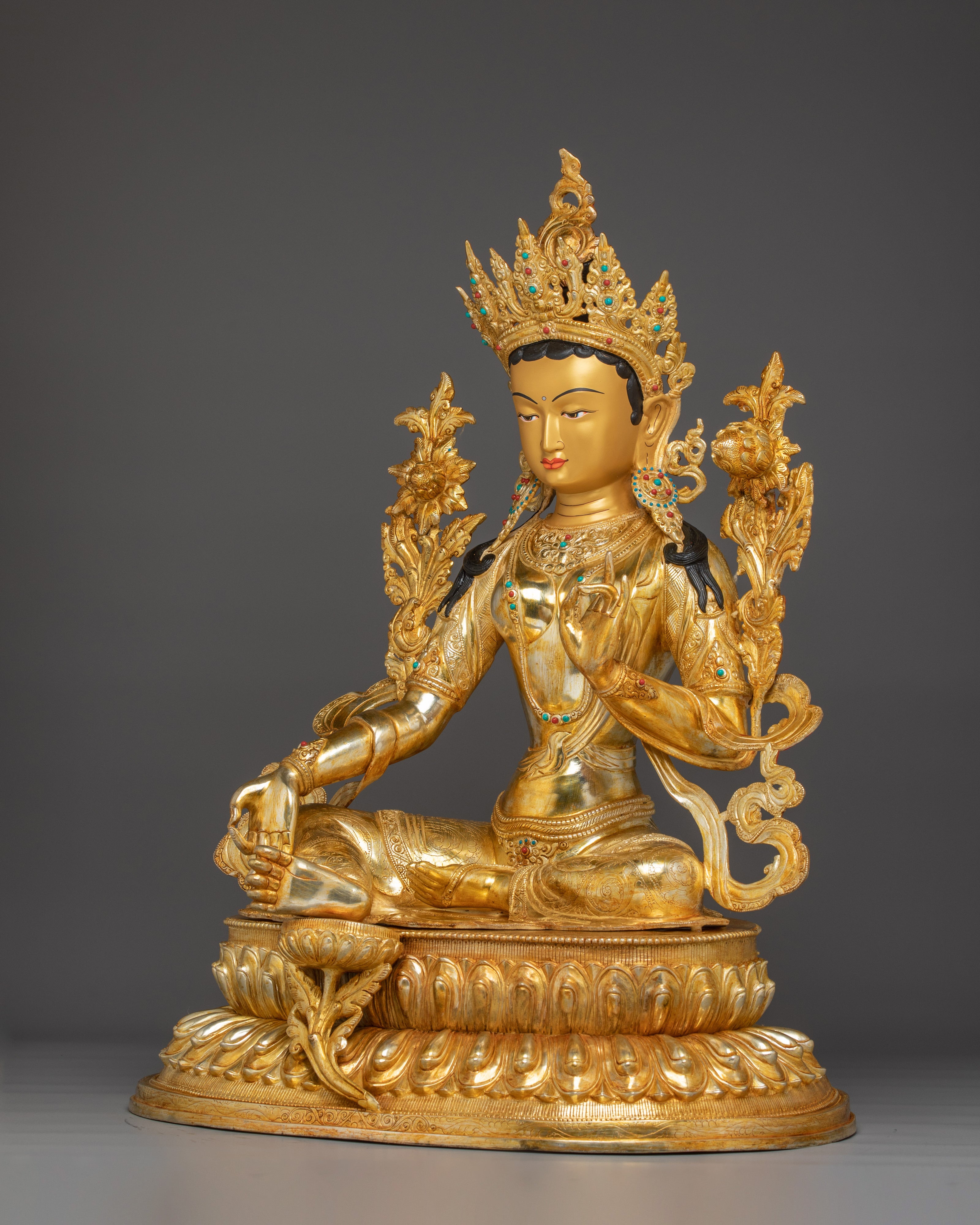 Divine Bodhisattva Green Tara Golden Statue for Meditation and Decor