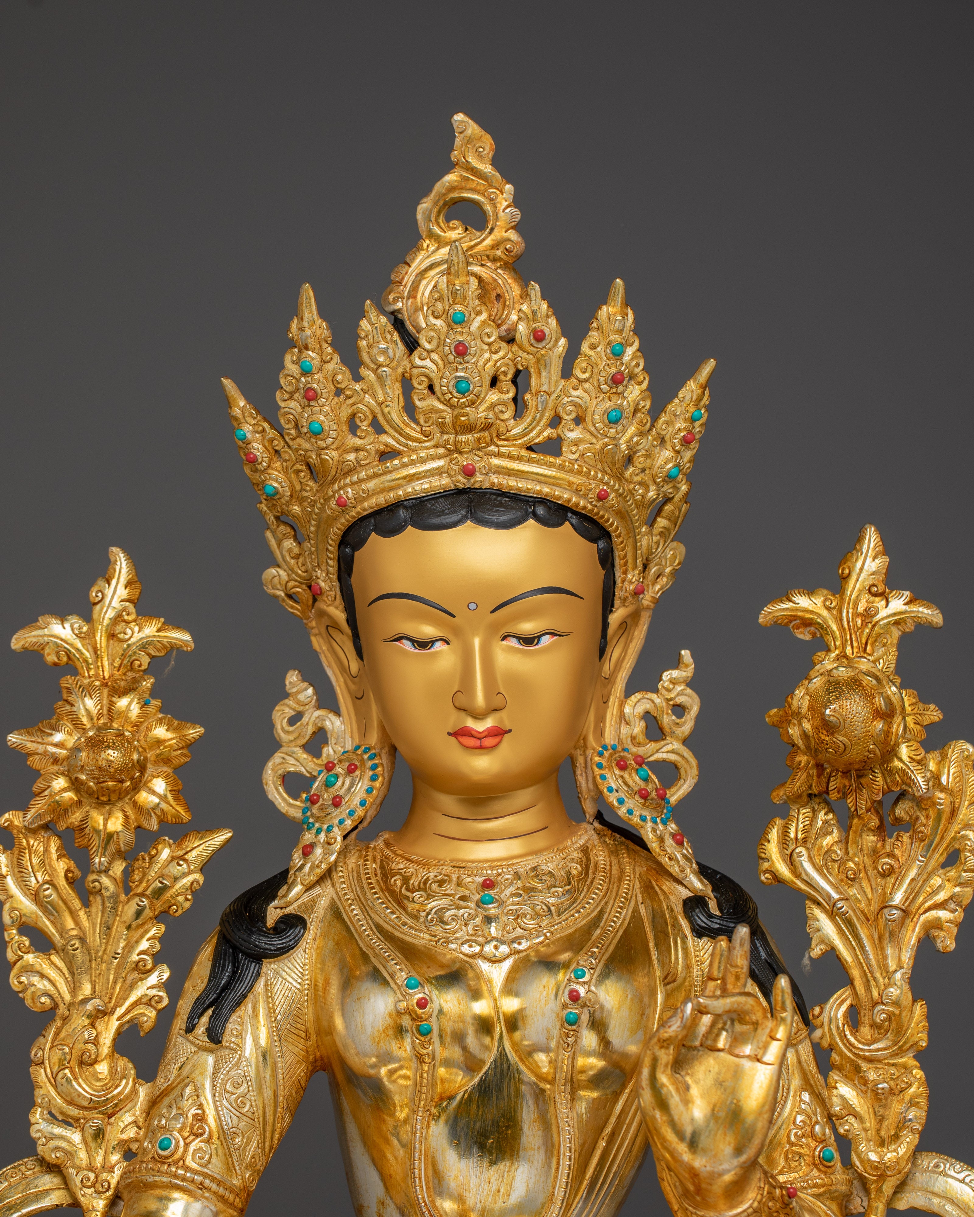 Divine Bodhisattva Green Tara Golden Statue for Meditation and Decor