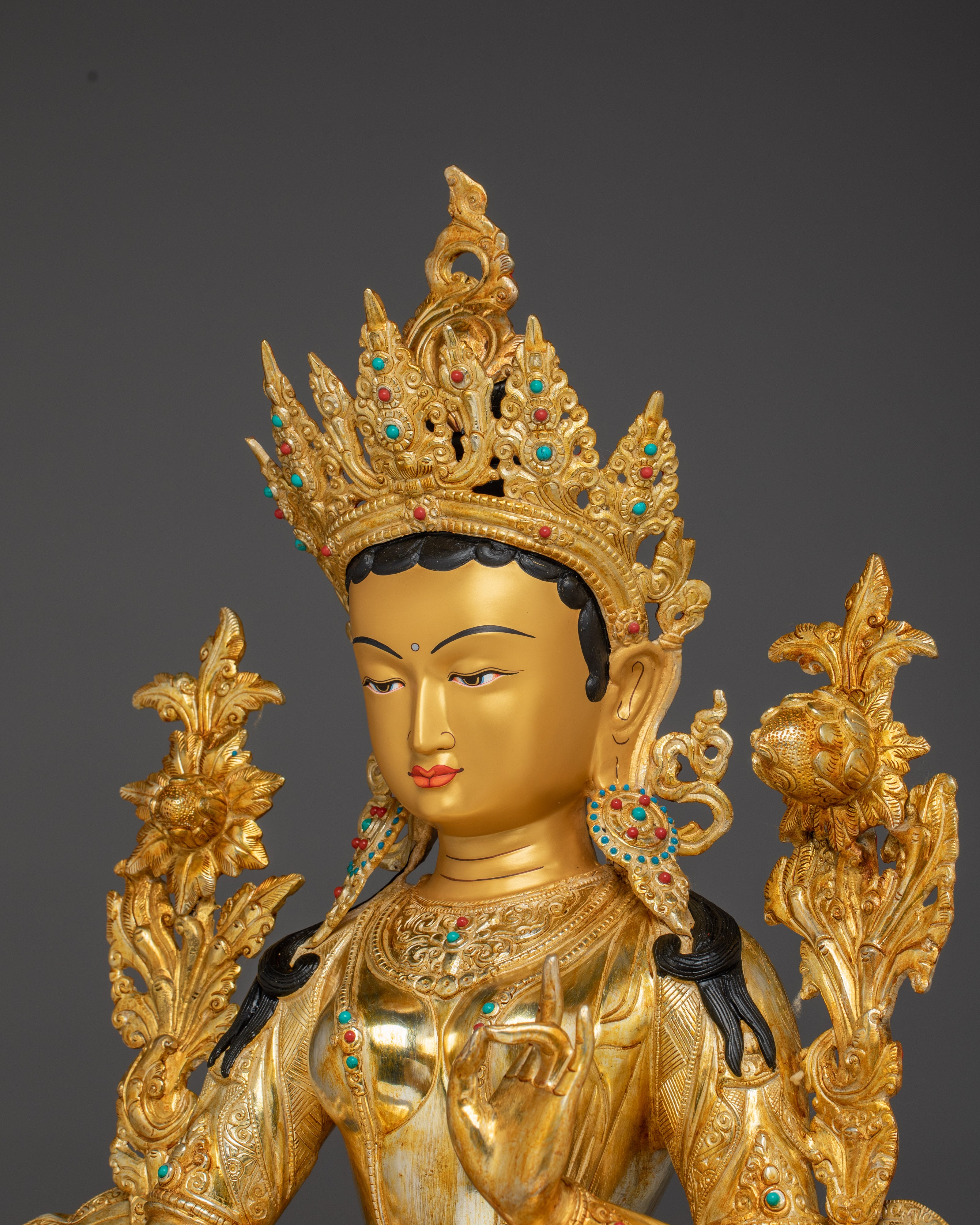 Divine Bodhisattva Green Tara Golden Statue for Meditation and Decor