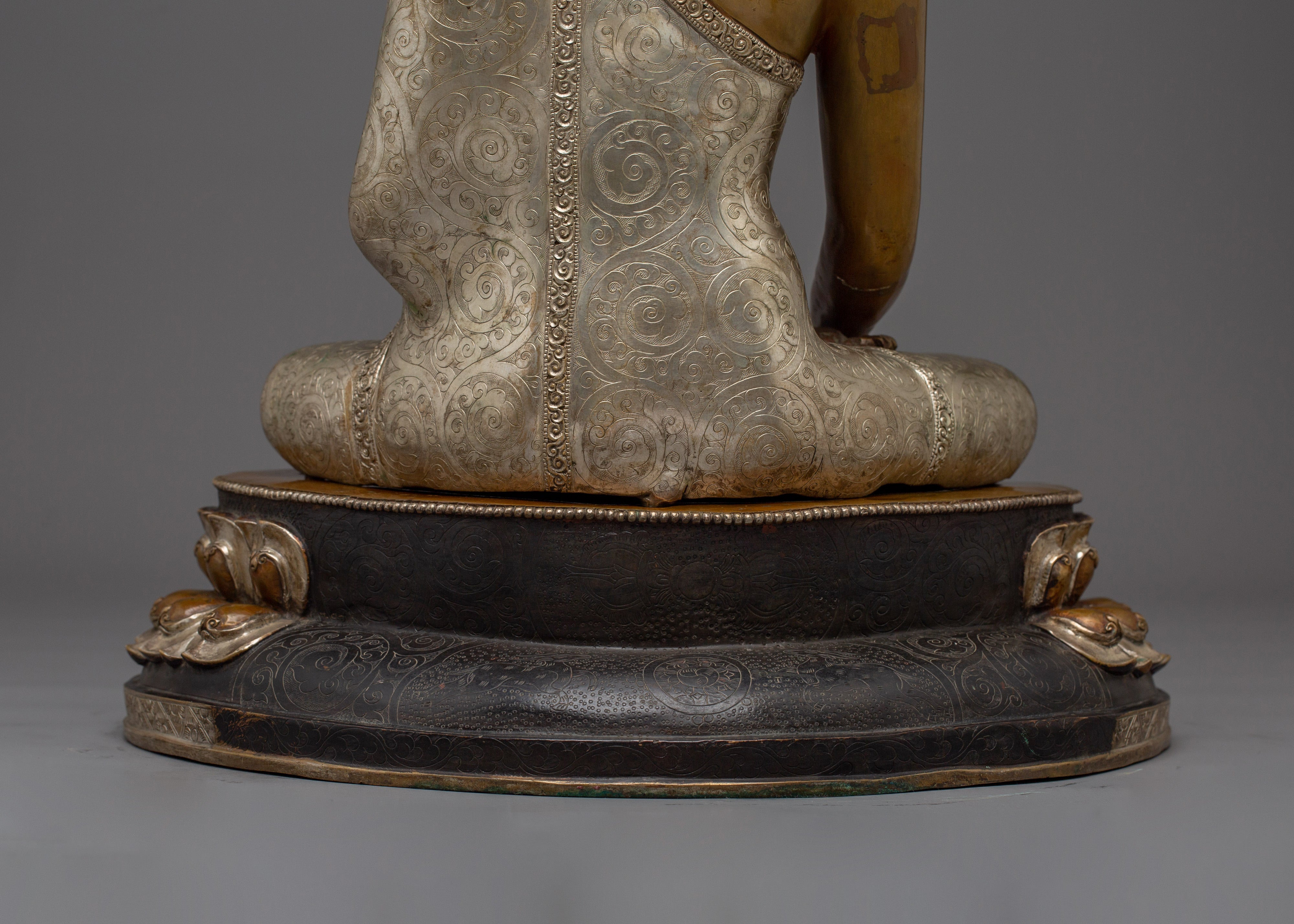 Silver and Copper Shakyamuni Buddha Statue | Symbol of Enlightenment