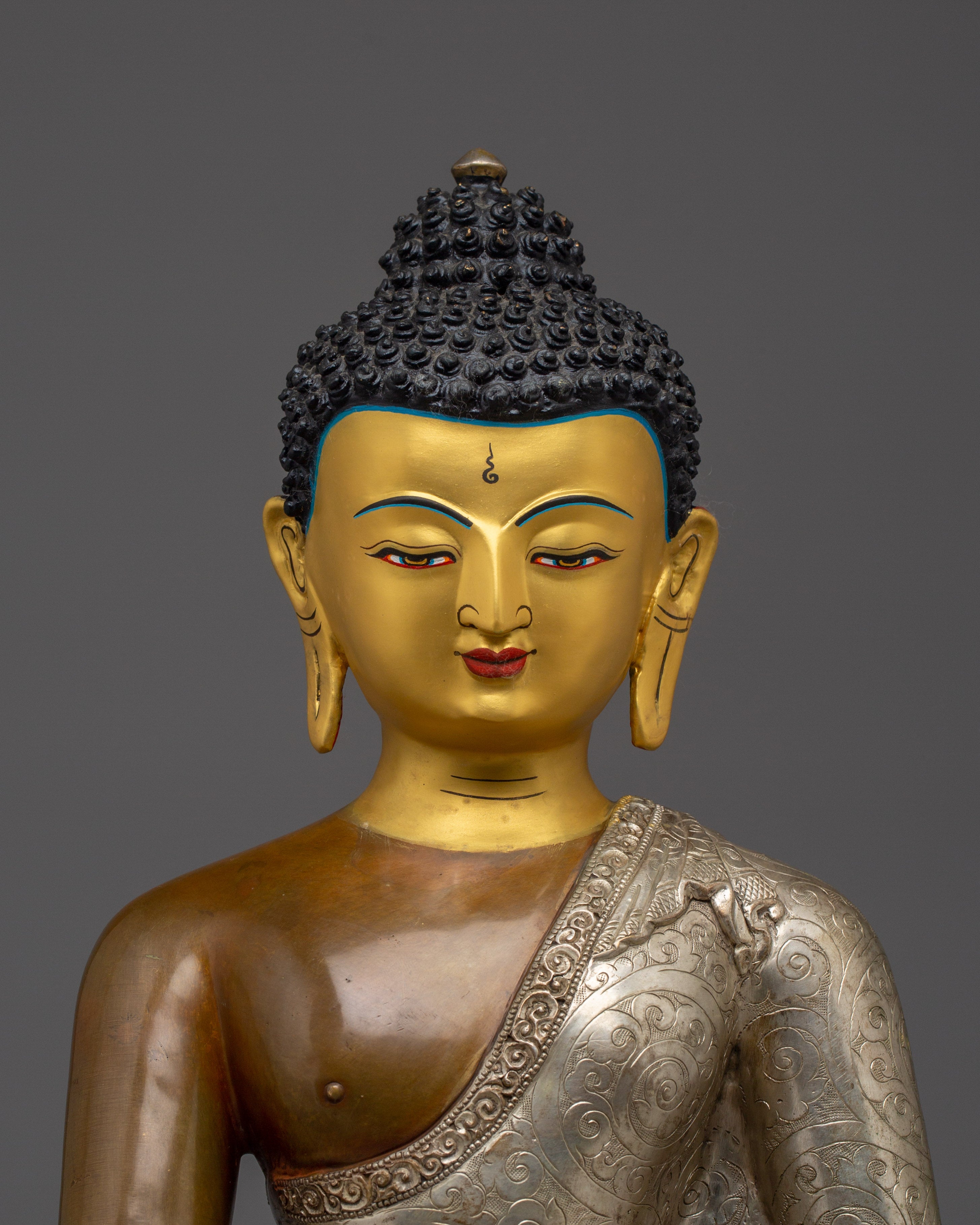 Silver and Copper Shakyamuni Buddha Statue | Symbol of Enlightenment