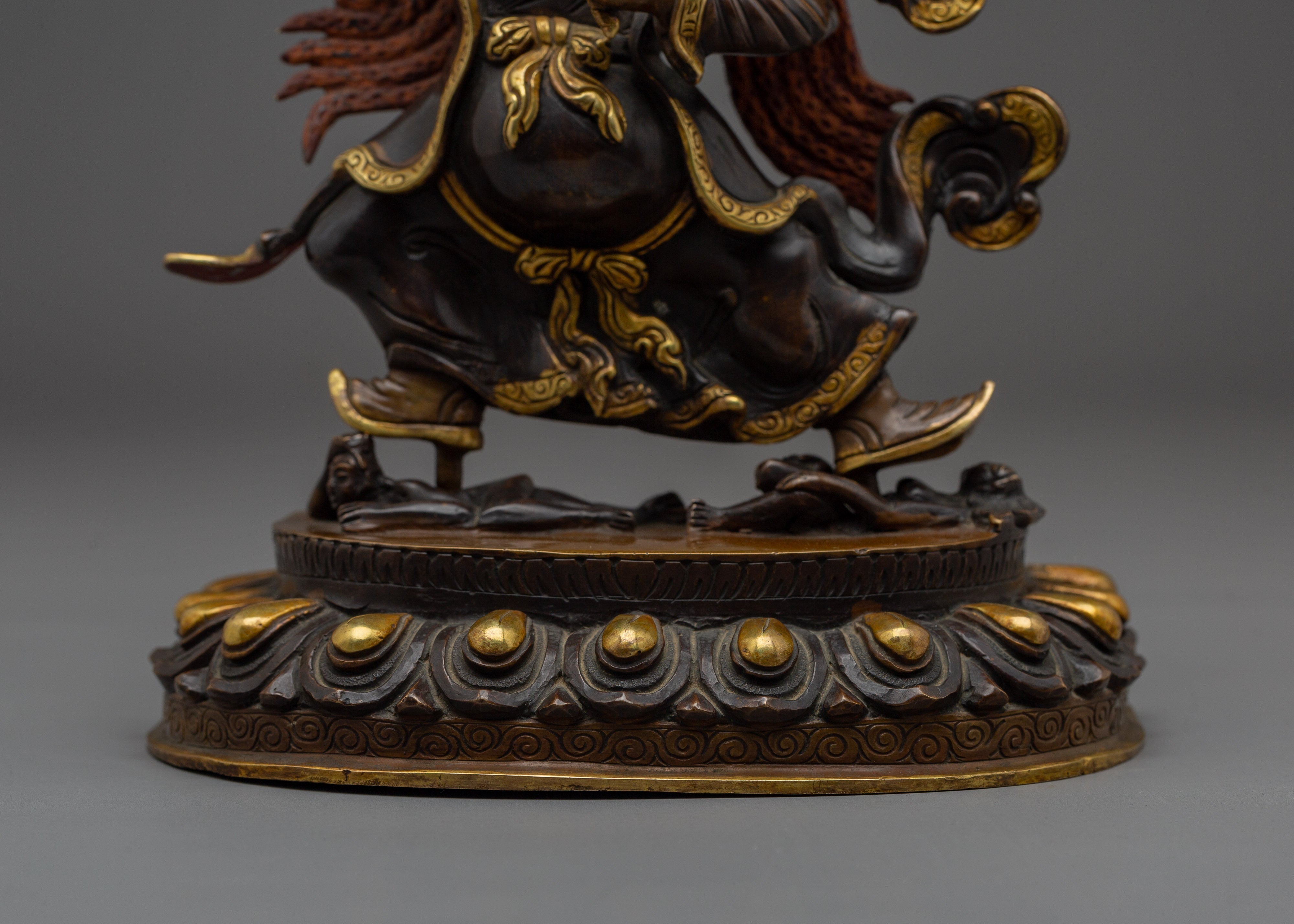 24K Gold Gilded Mahakala Statue | Copper Buddhist Protector Deity Sculpture