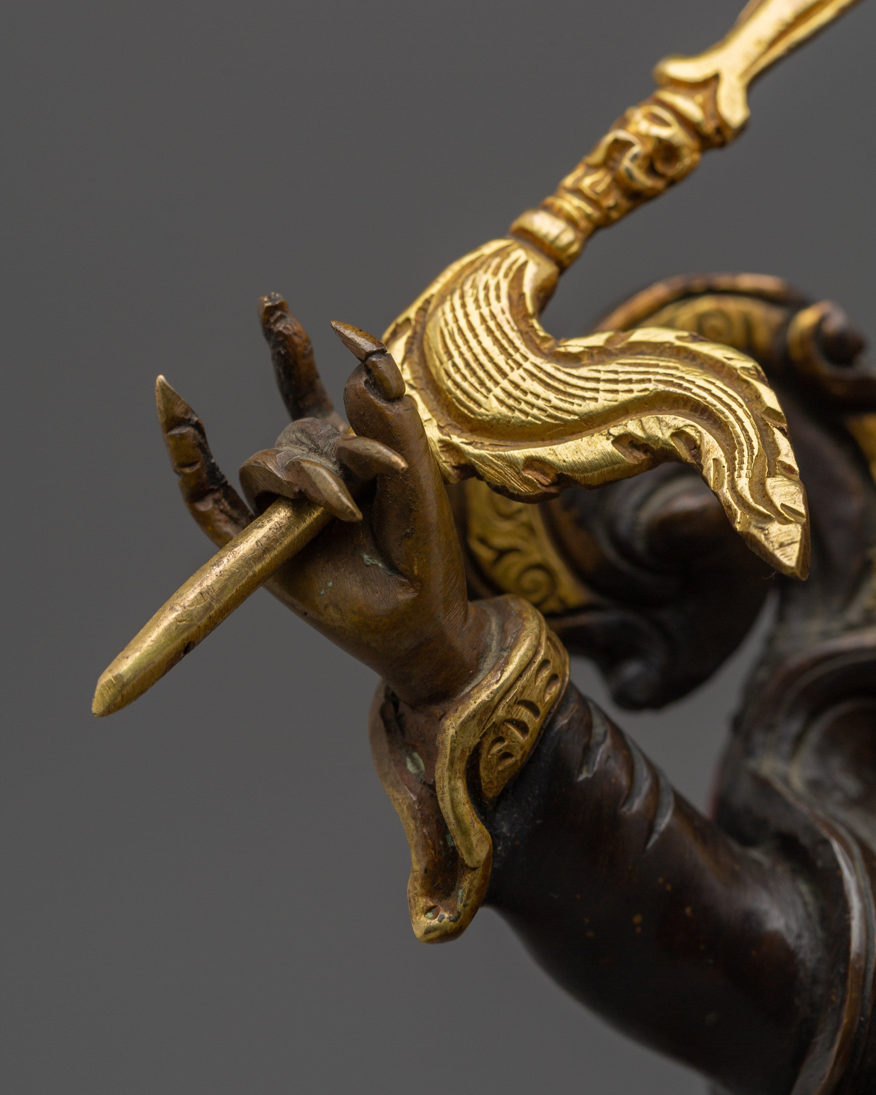 24K Gold Gilded Mahakala Statue | Copper Buddhist Protector Deity Sculpture