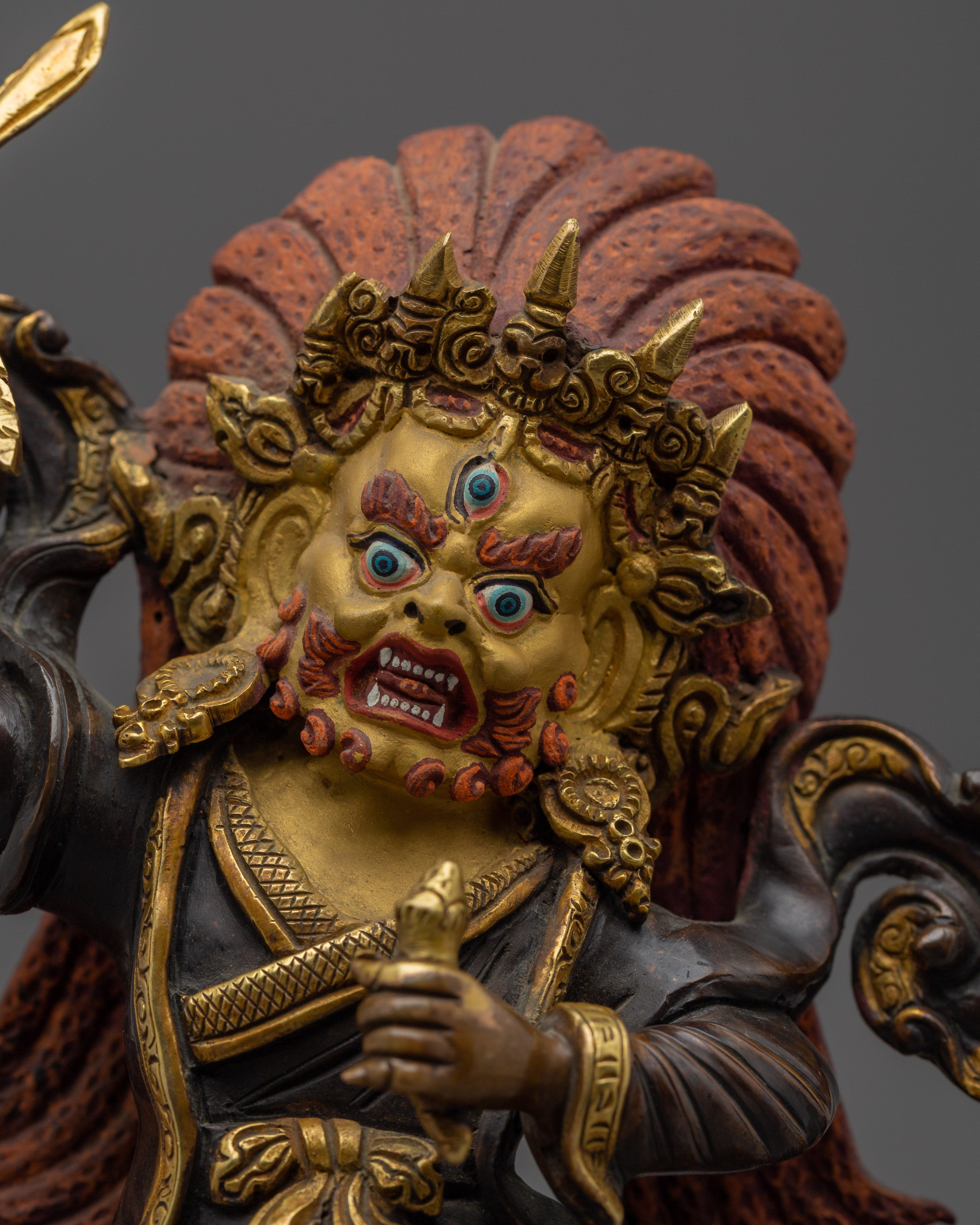 24K Gold Gilded Mahakala Statue | Copper Buddhist Protector Deity Sculpture