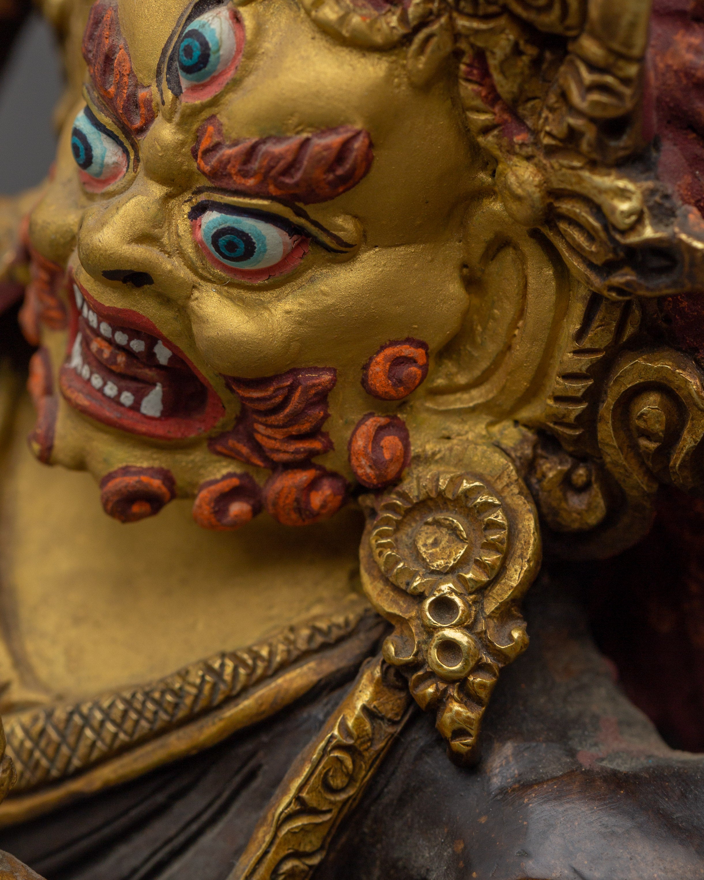 24K Gold Gilded Mahakala Statue | Copper Buddhist Protector Deity Sculpture