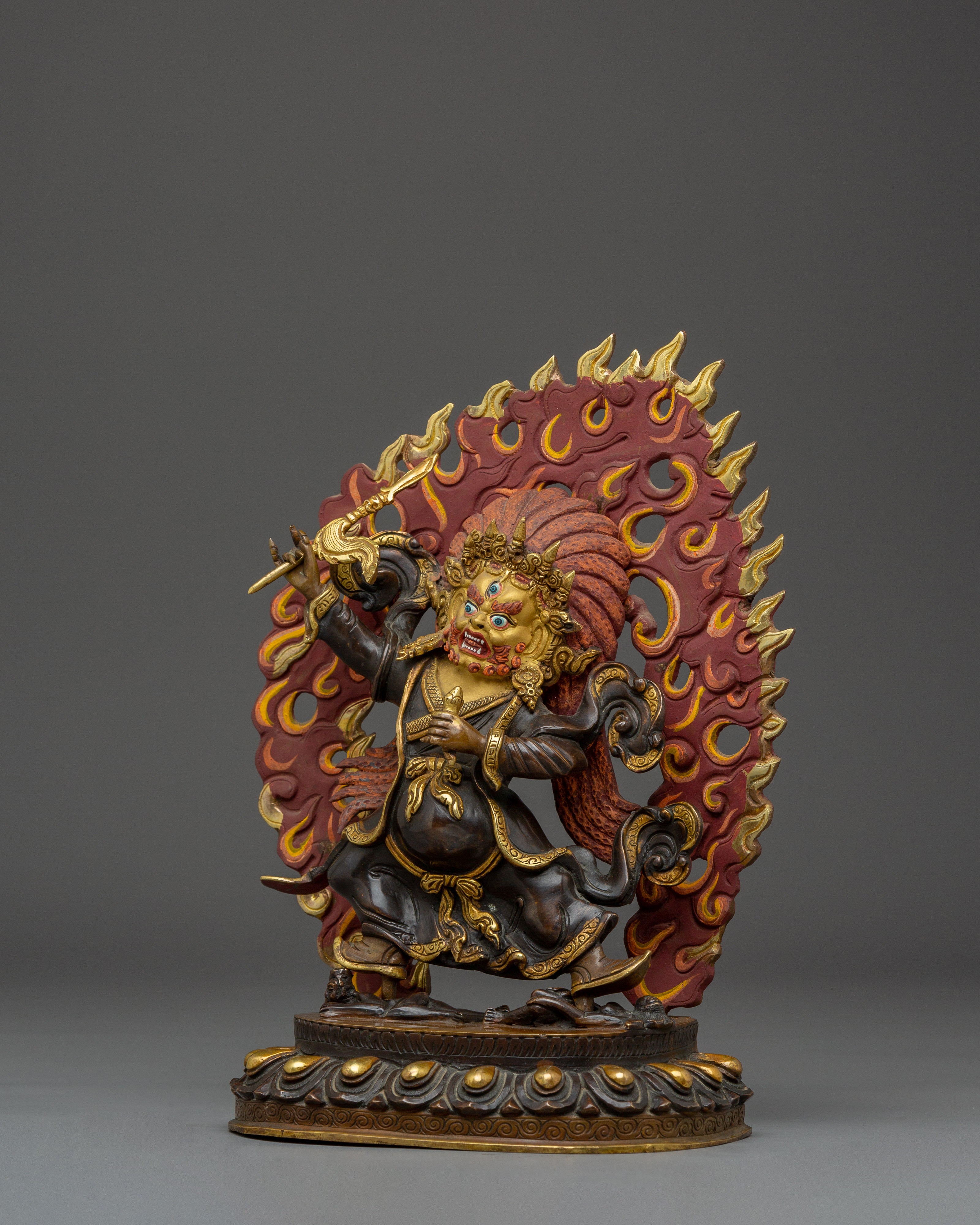 24K Gold Gilded Mahakala Statue | Copper Buddhist Protector Deity Sculpture