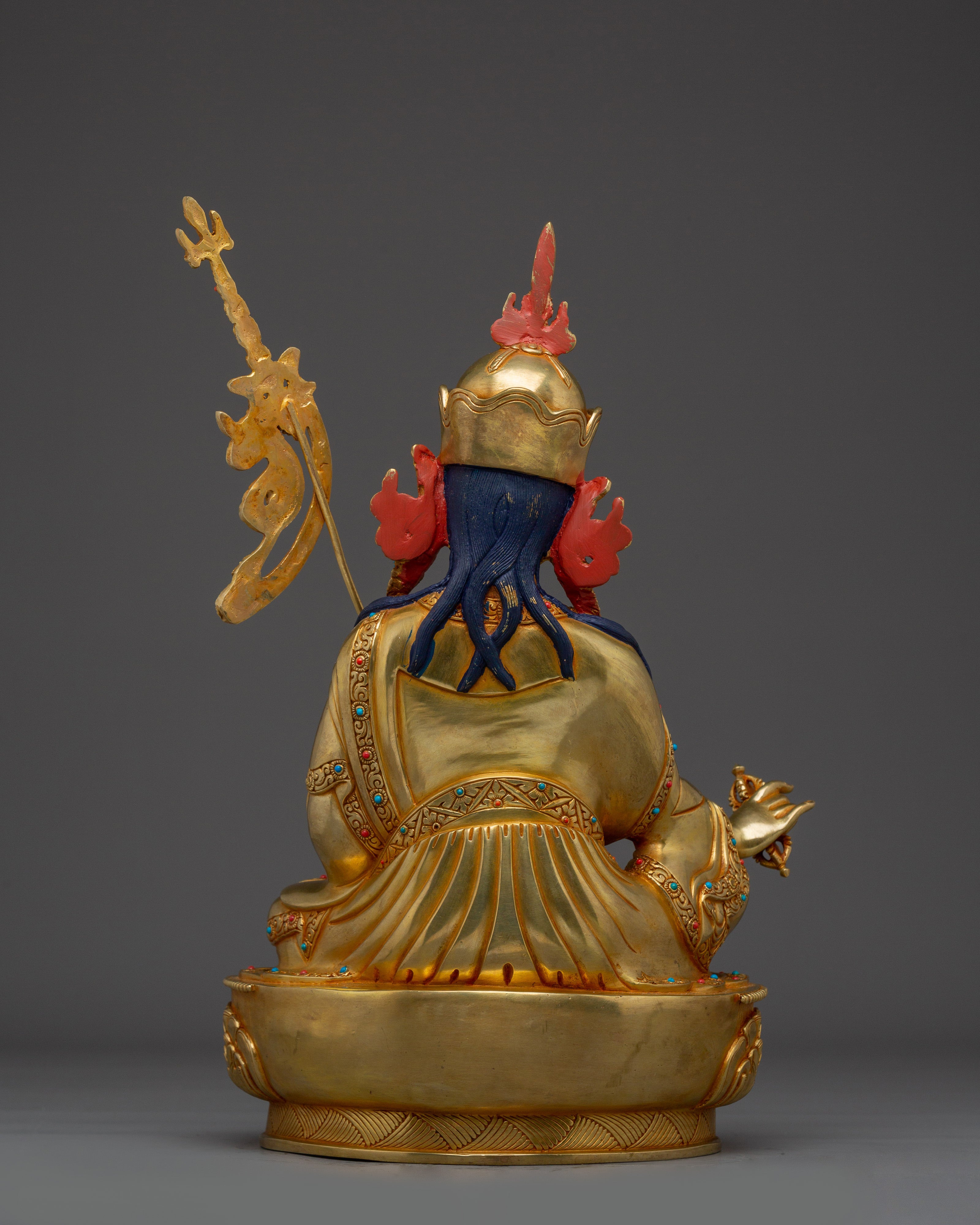 Guru Rinpoche Statue 24K Gold Gilded | Gemstone Inlaid Copper Sculpture