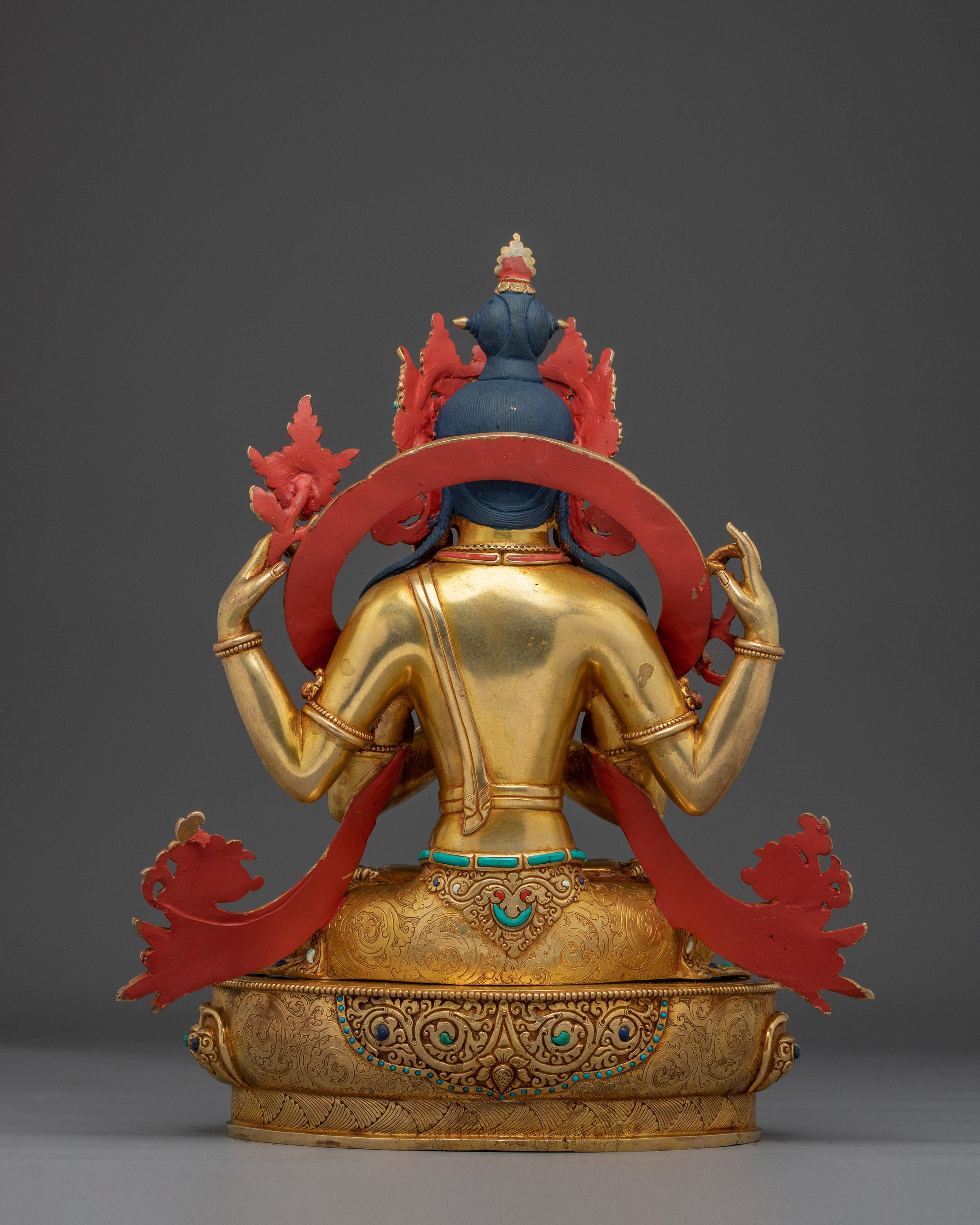 Chenrezig Statue with Gemstones | 24K Gold Gilded Avalokiteshvara Sculpture