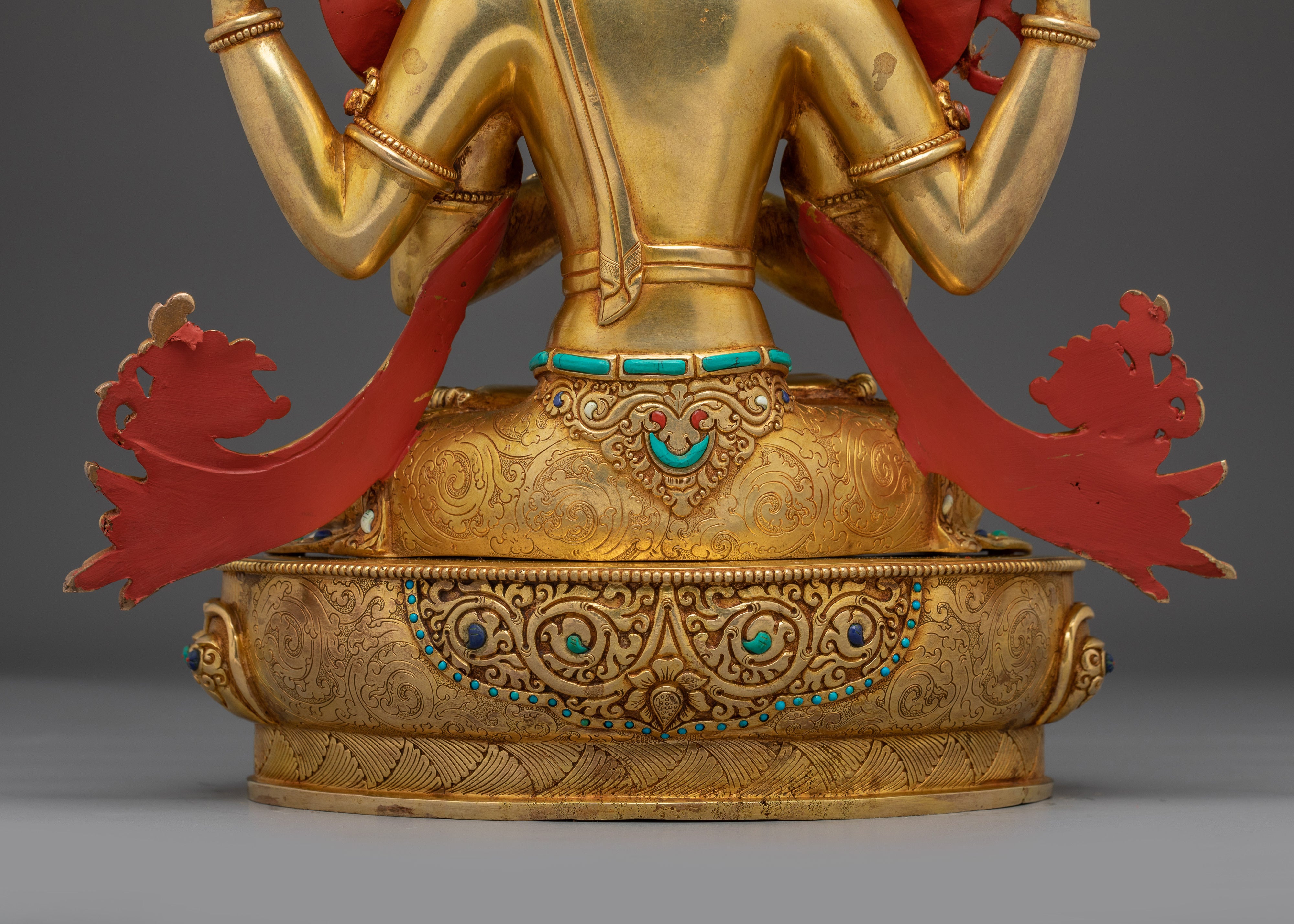 Chenrezig Statue with Gemstones | 24K Gold Gilded Avalokiteshvara Sculpture