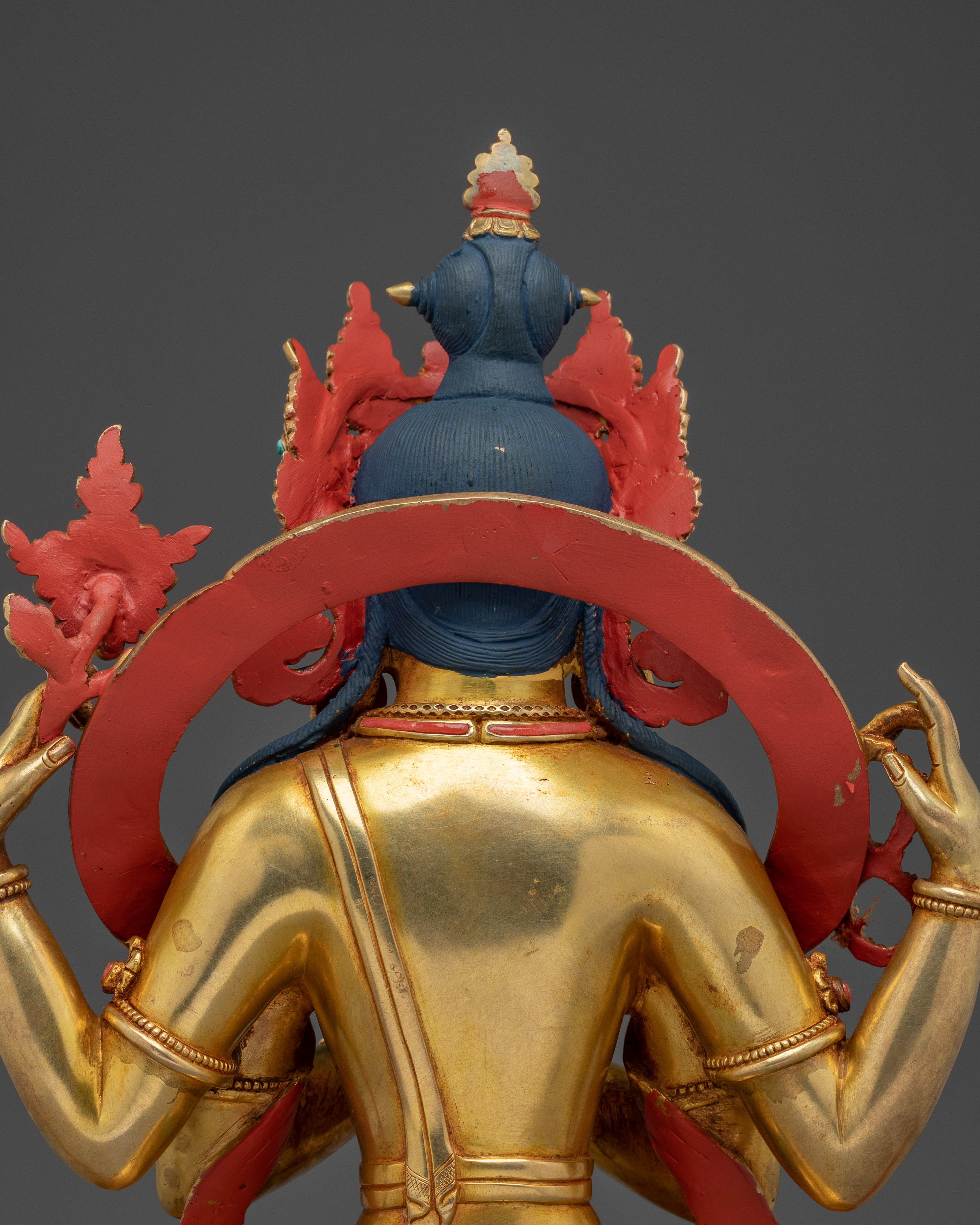 Chenrezig Statue with Gemstones | 24K Gold Gilded Avalokiteshvara Sculpture