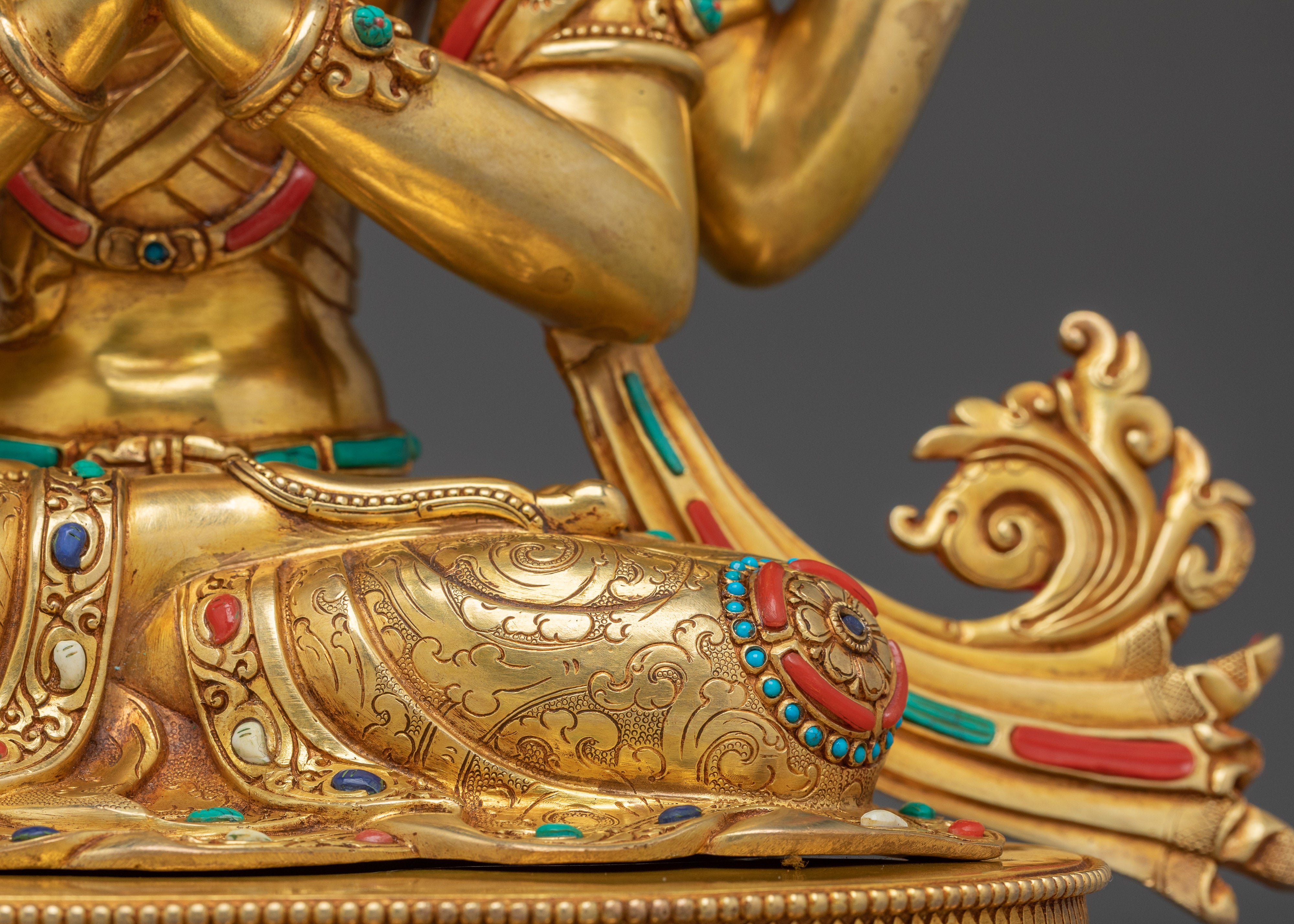 Chenrezig Statue with Gemstones | 24K Gold Gilded Avalokiteshvara Sculpture