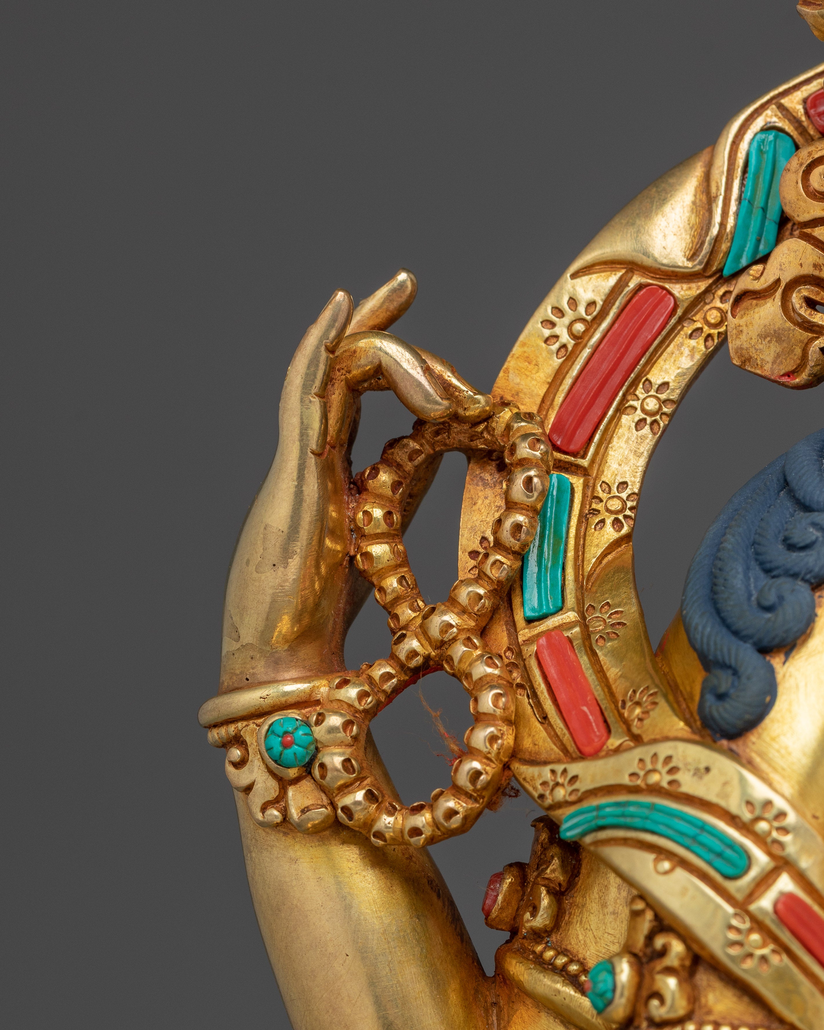 Chenrezig Statue with Gemstones | 24K Gold Gilded Avalokiteshvara Sculpture