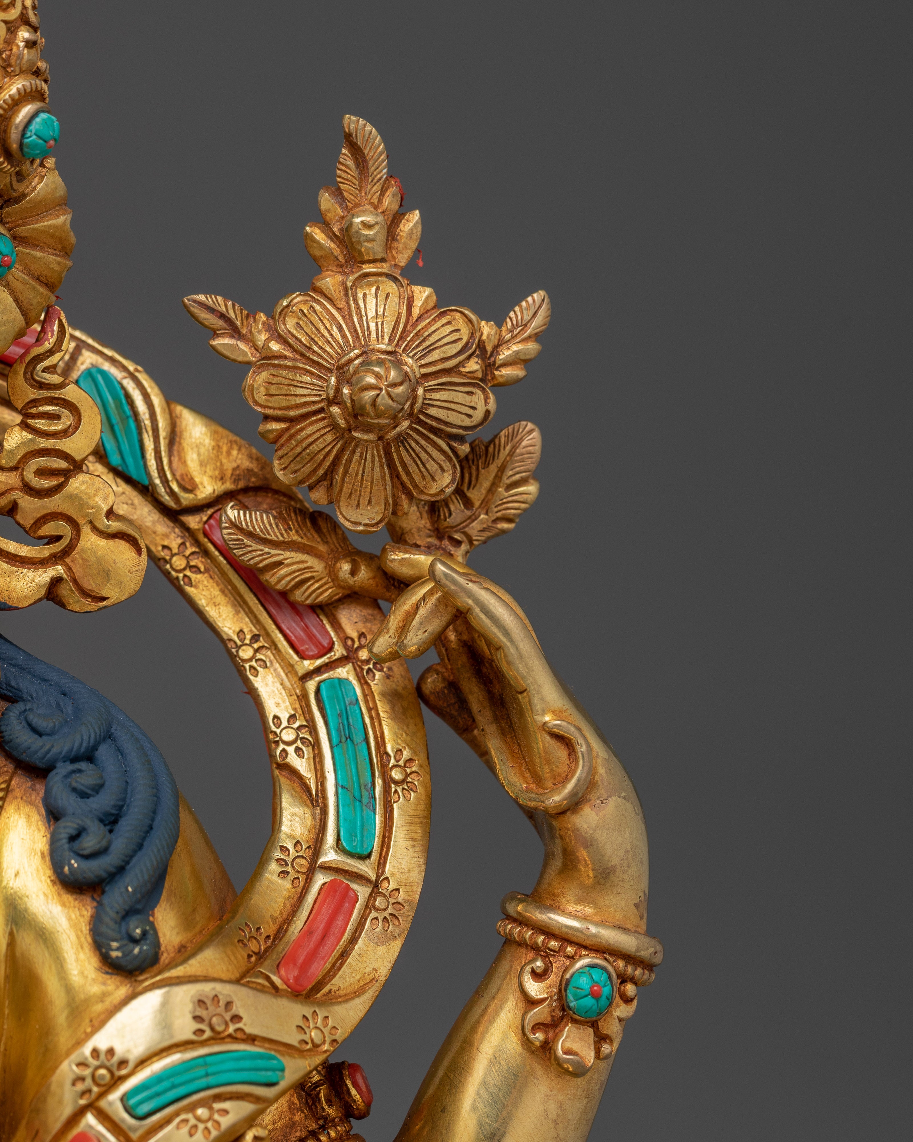 Chenrezig Statue with Gemstones | 24K Gold Gilded Avalokiteshvara Sculpture