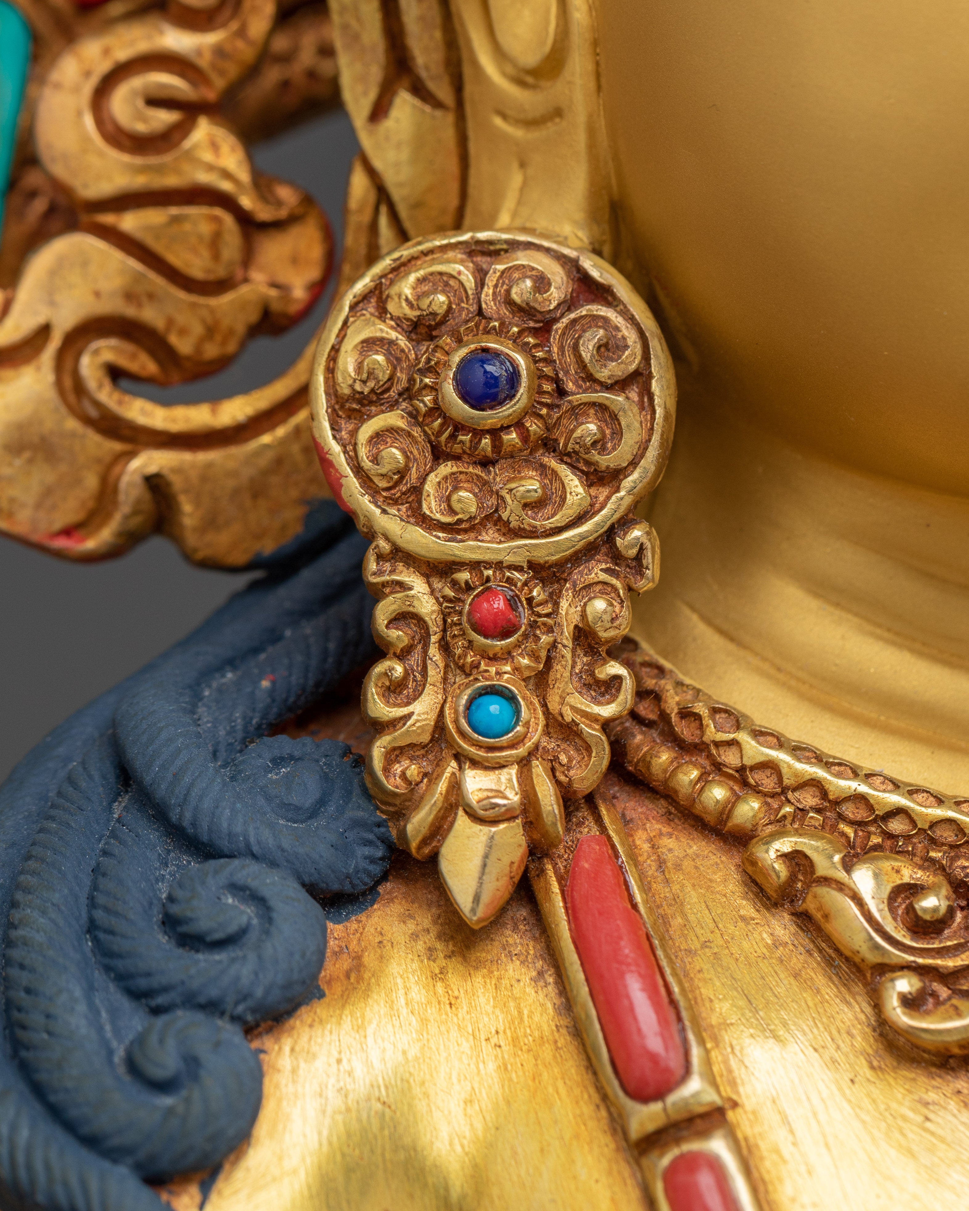 Chenrezig Statue with Gemstones | 24K Gold Gilded Avalokiteshvara Sculpture