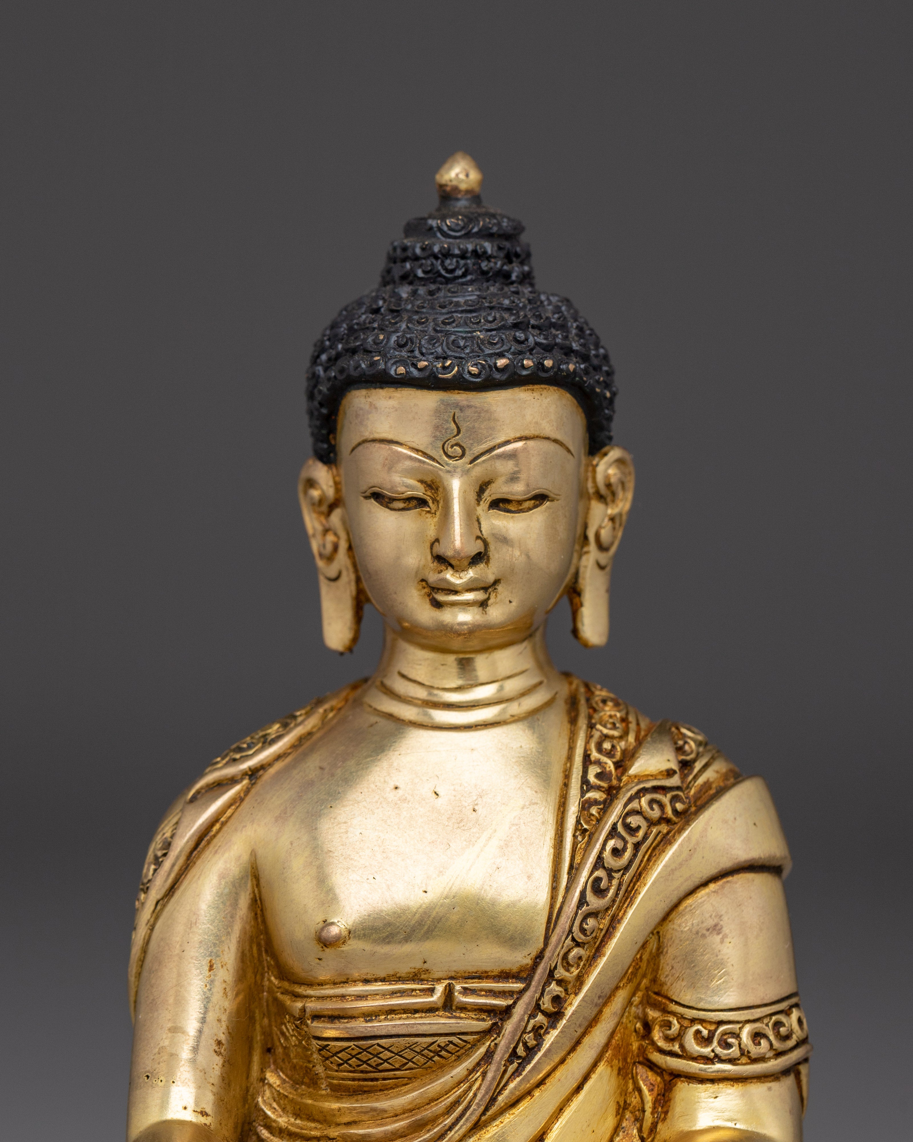 Golden Copper Shakyamuni Buddha Art | Perfect for Meditation and Altar Decor
