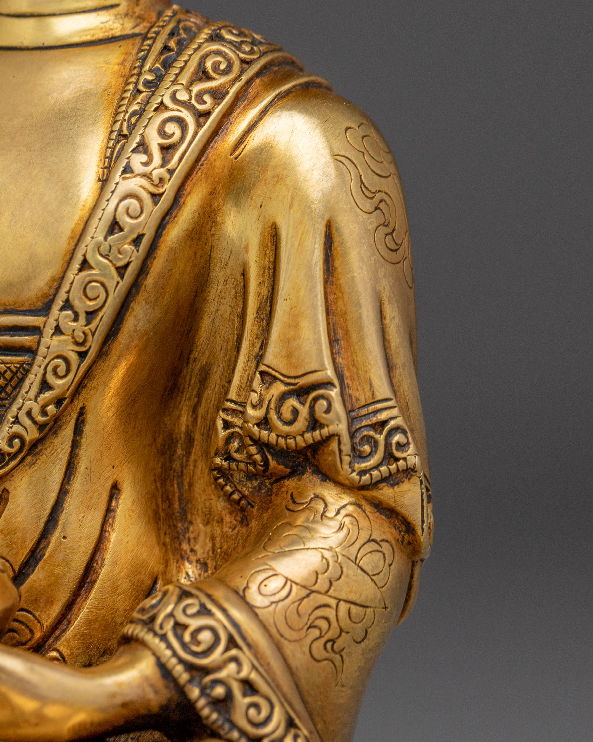 Peaceful Golden Shakyamuni Buddha Art | Himalayan Sculpture