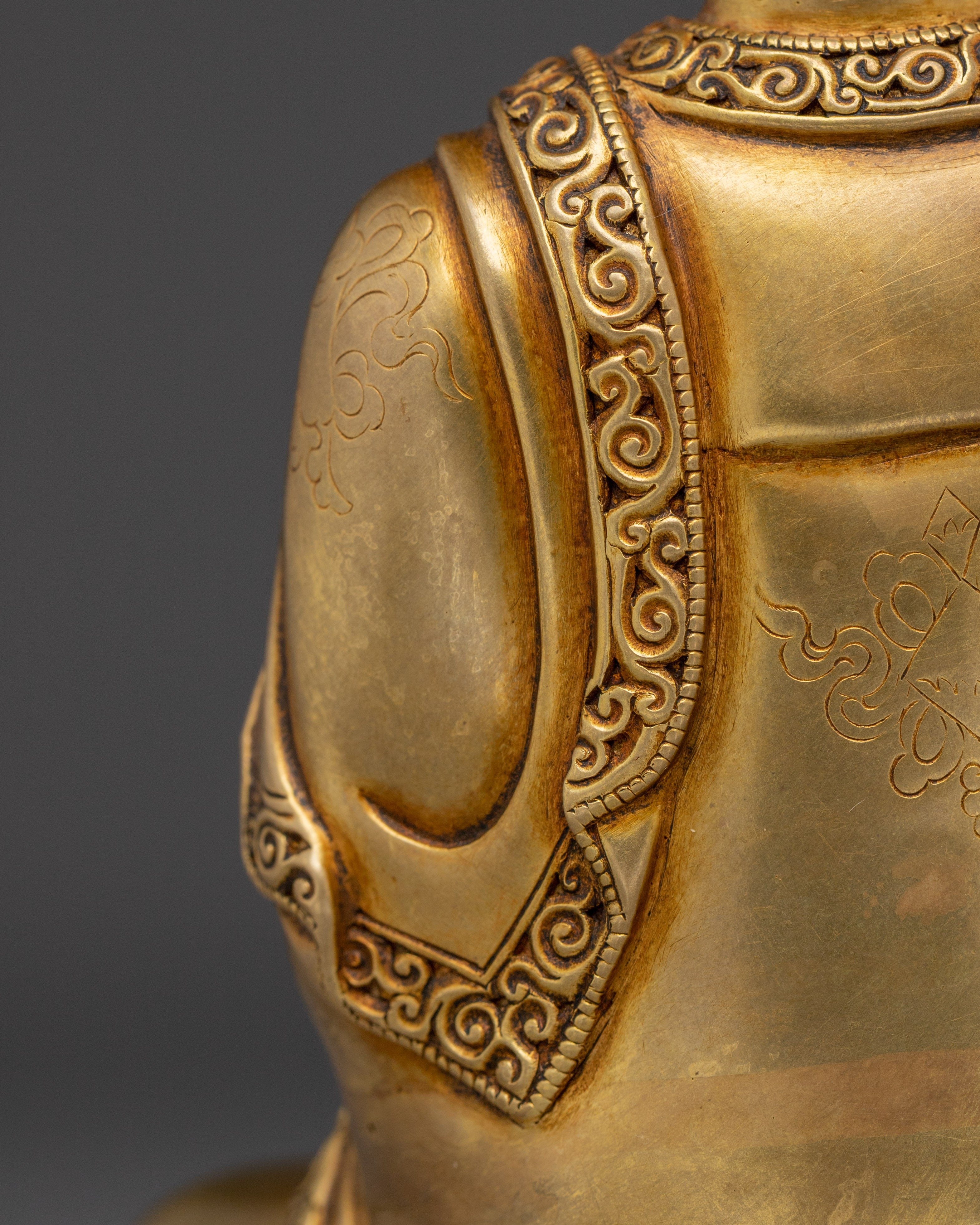 Peaceful Golden Shakyamuni Buddha Art | Himalayan Sculpture