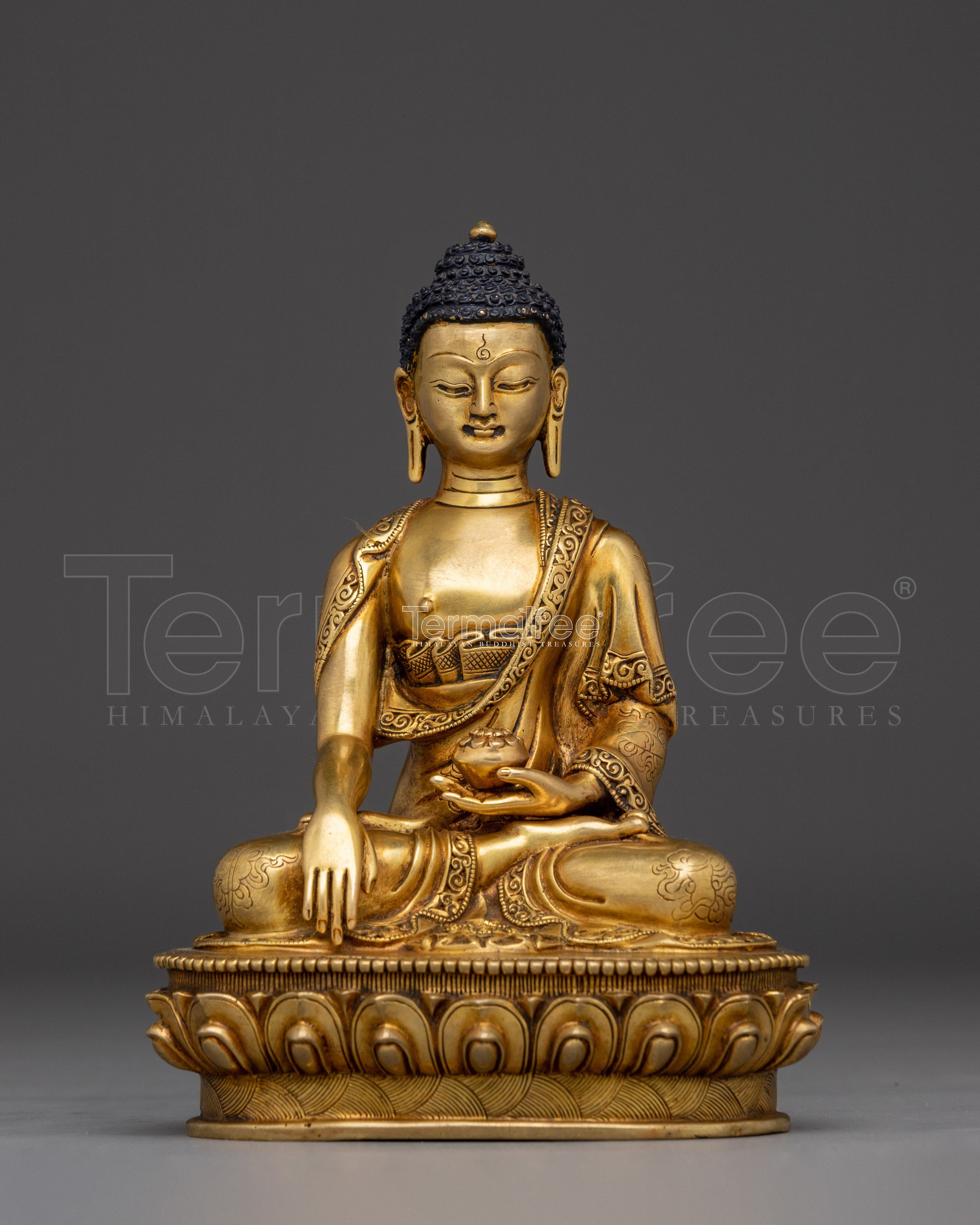 Peaceful Golden Shakyamuni Buddha Art | Himalayan Sculpture