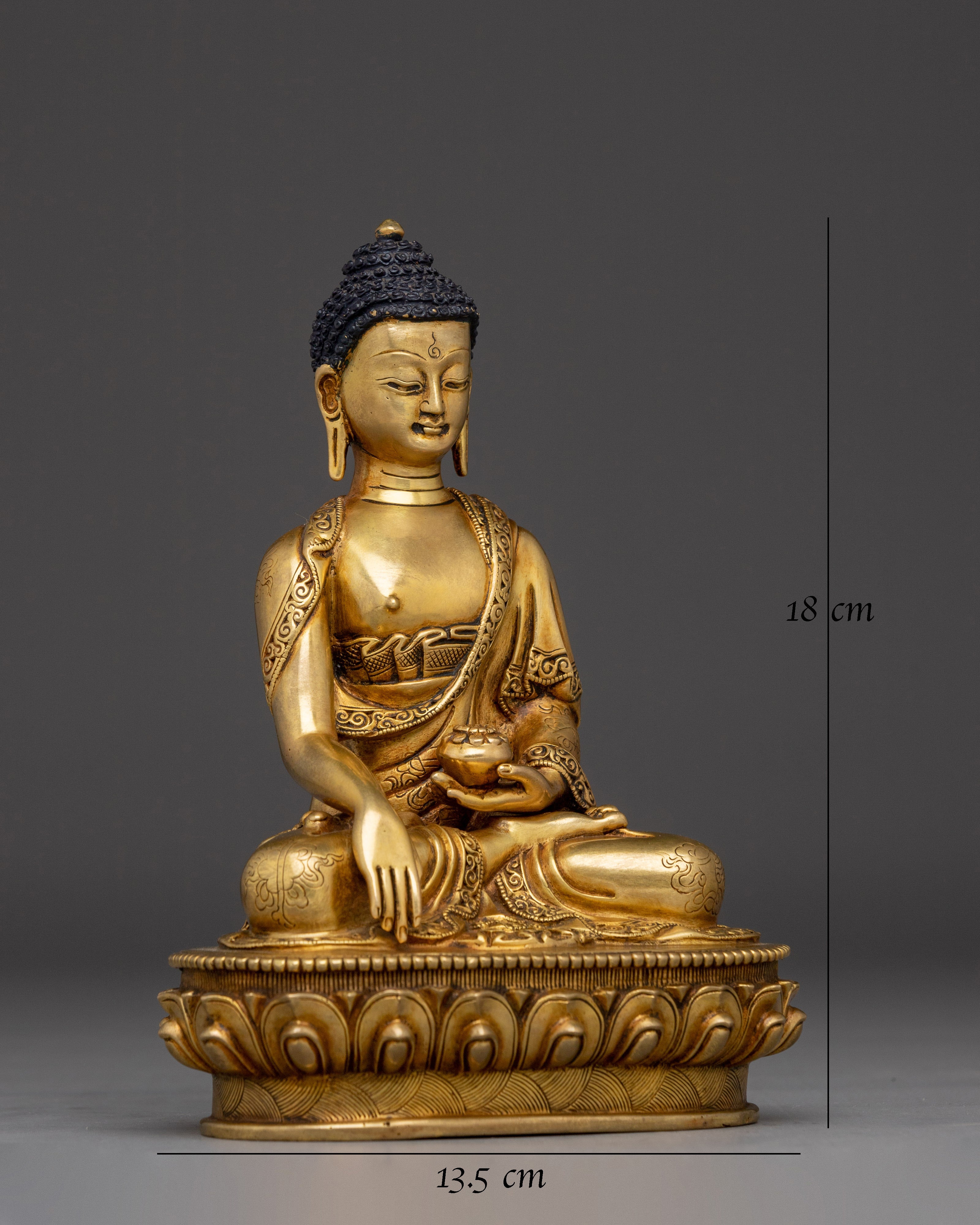 Peaceful Golden Shakyamuni Buddha Art | Himalayan Sculpture