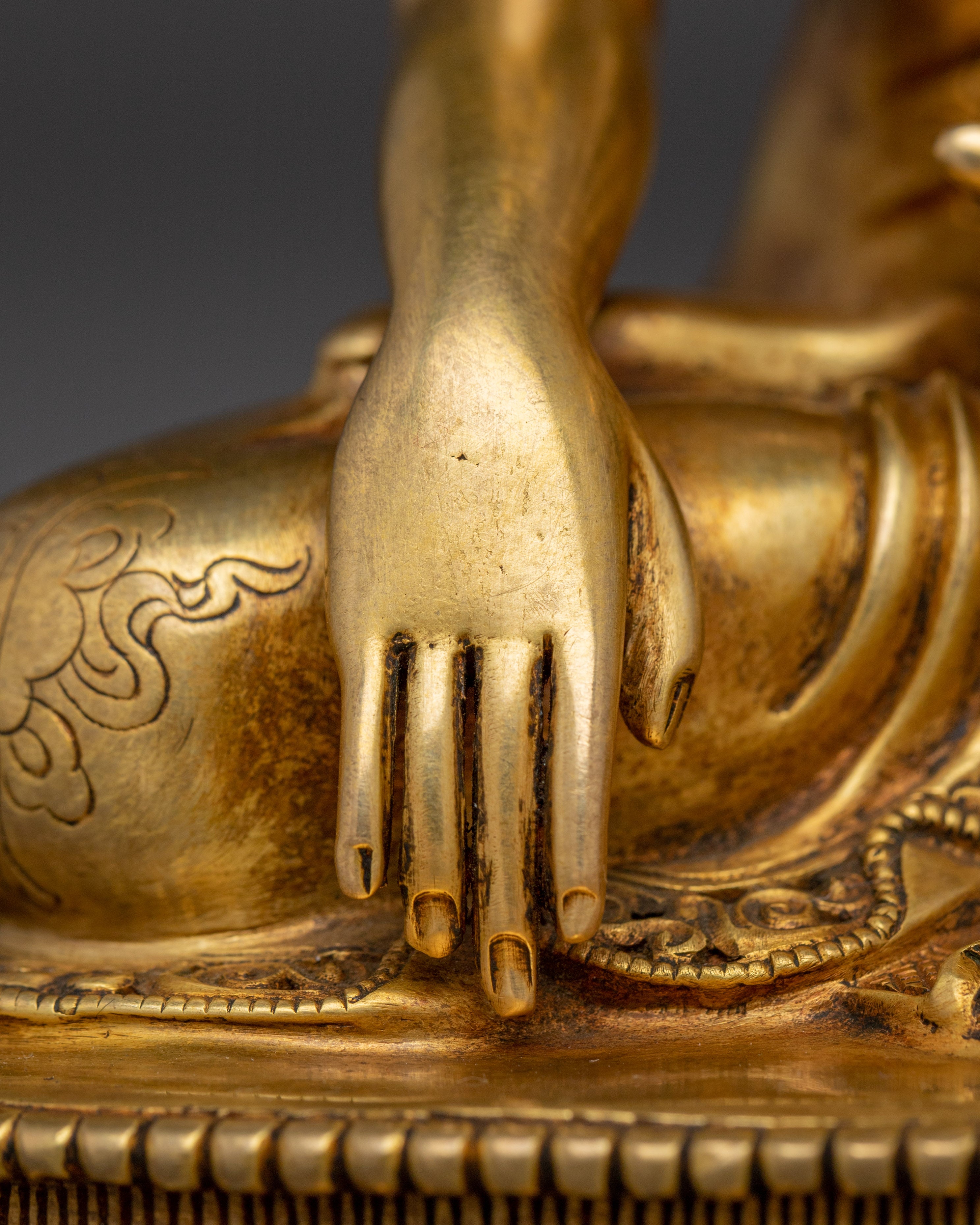 Peaceful Golden Shakyamuni Buddha Art | Himalayan Sculpture