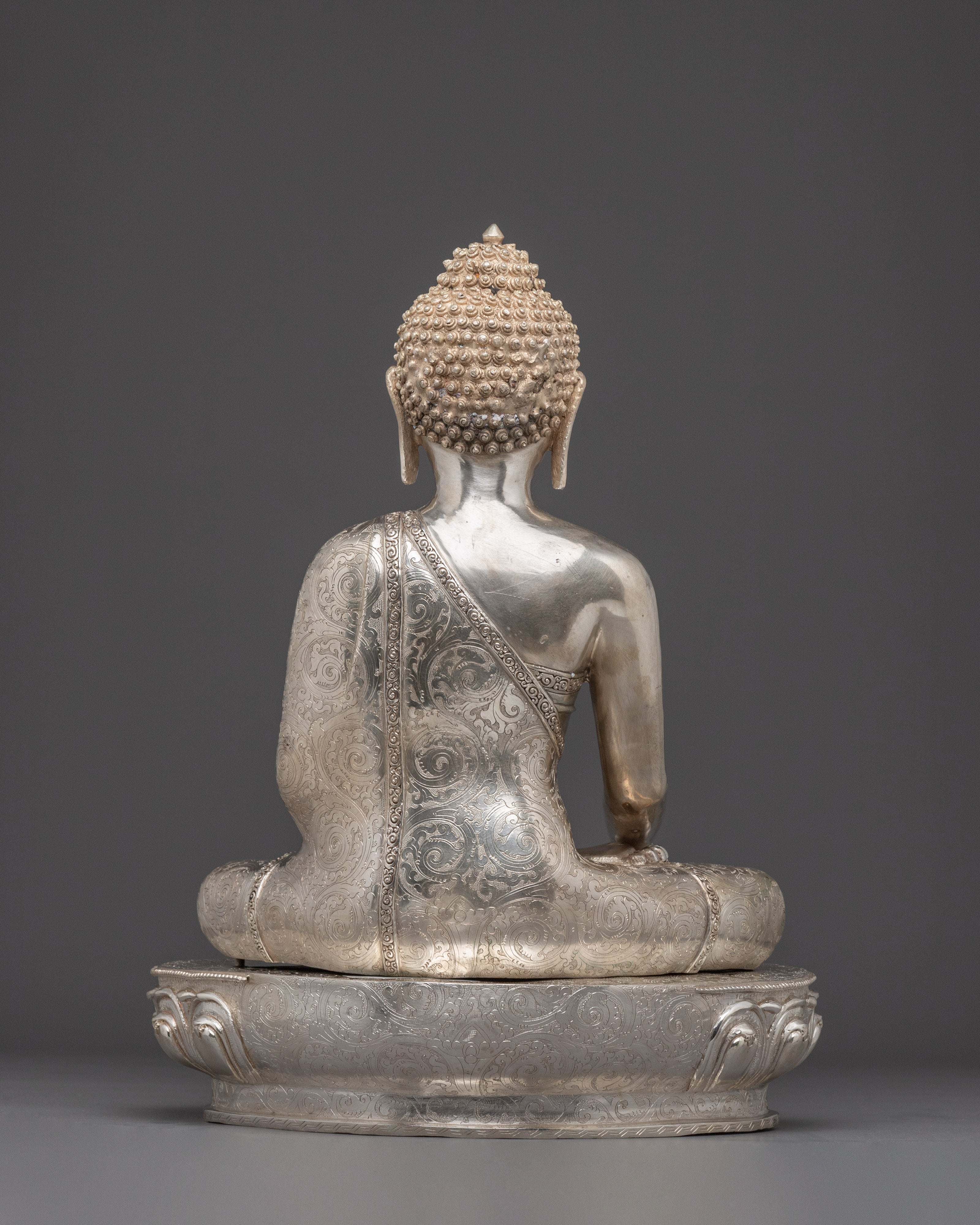 Serene Silver Shakyamuni Buddha Artwork | Enlightenment Symbol