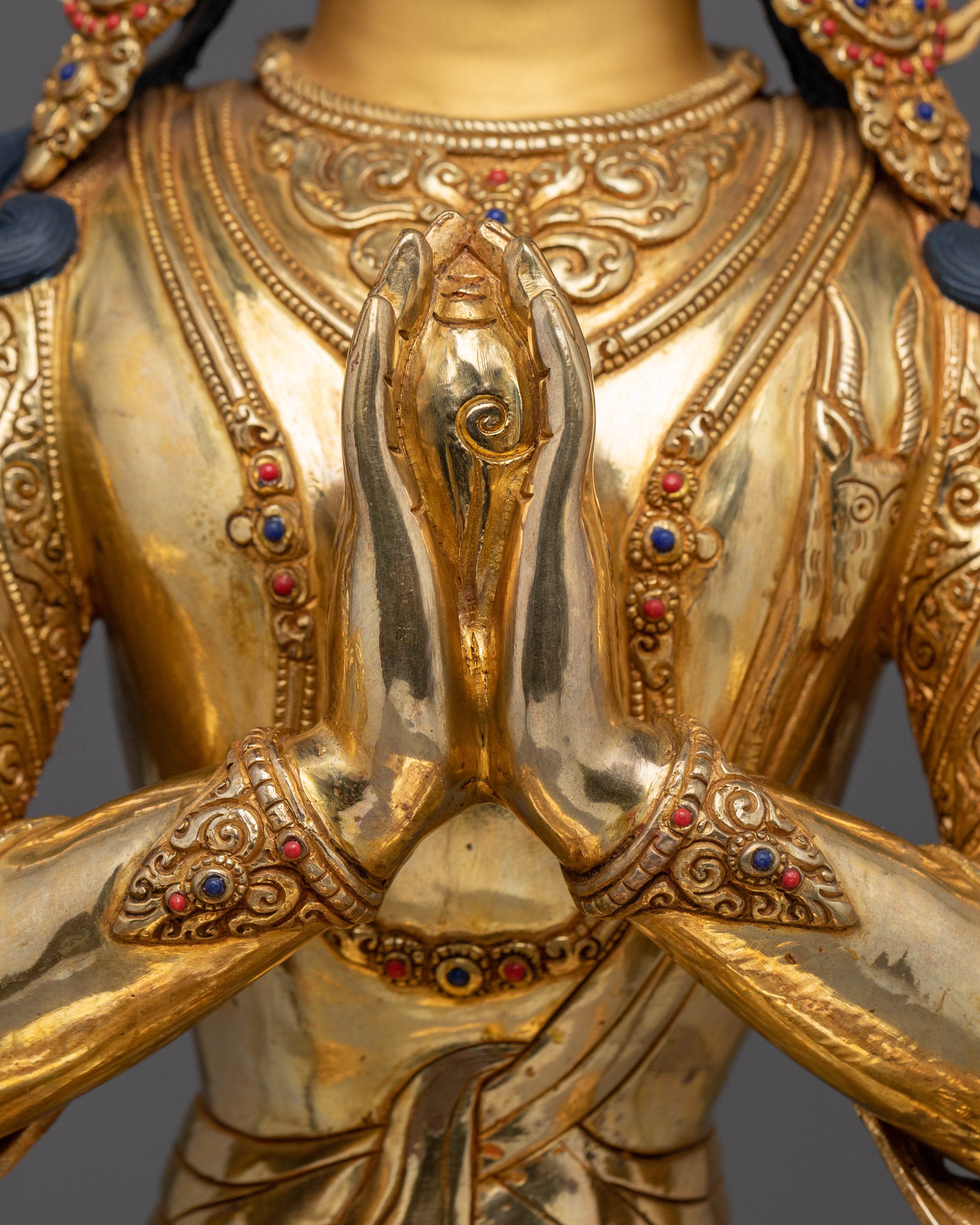 Gold Gilded Four Armed Chenrezig Statue with Copper for Meditation