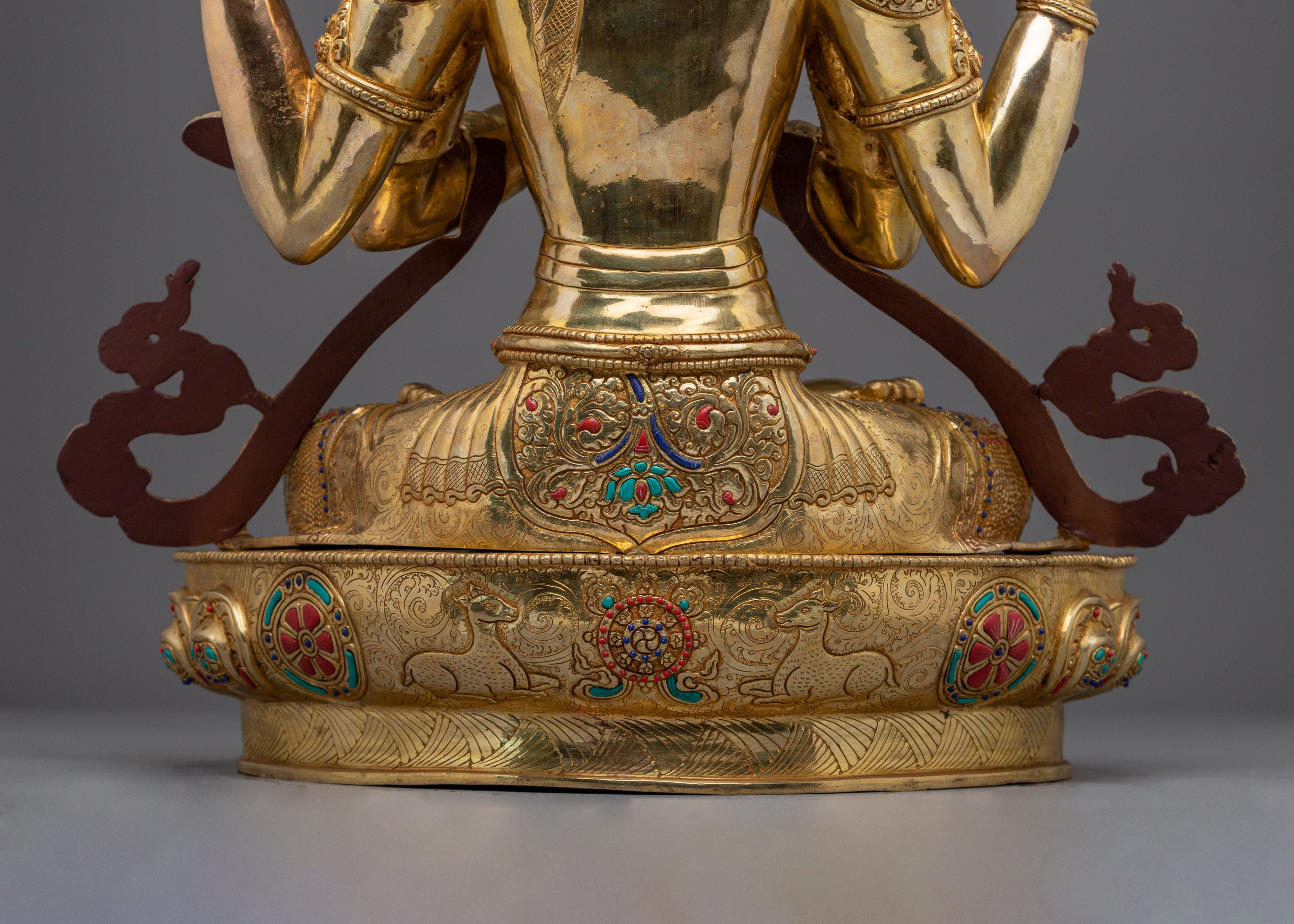 Gold Gilded Four Armed Chenrezig Statue with Copper for Meditation