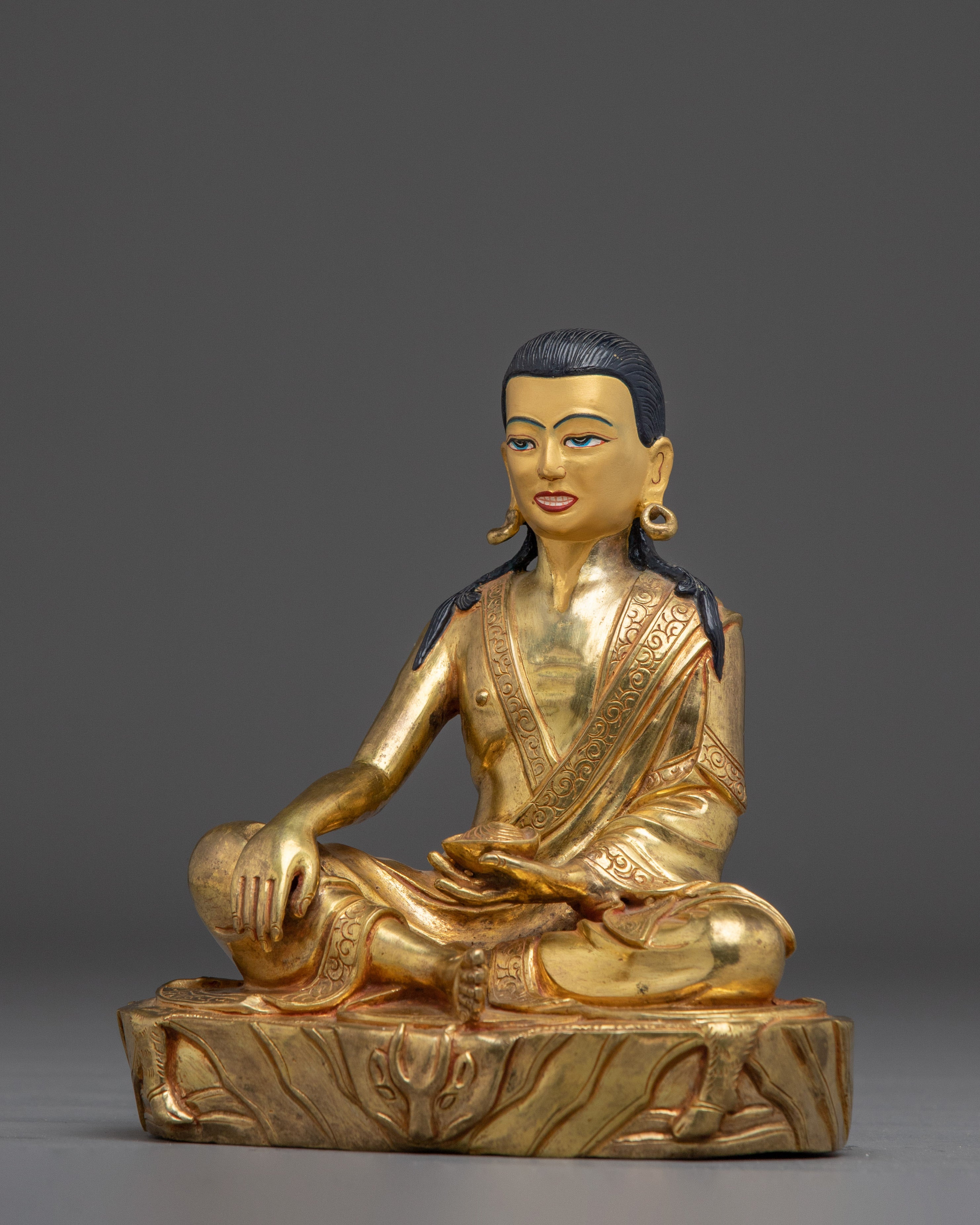 Buddhist Spiritual Icon Milarepa Statue | 24K Gold Gilded Decor
