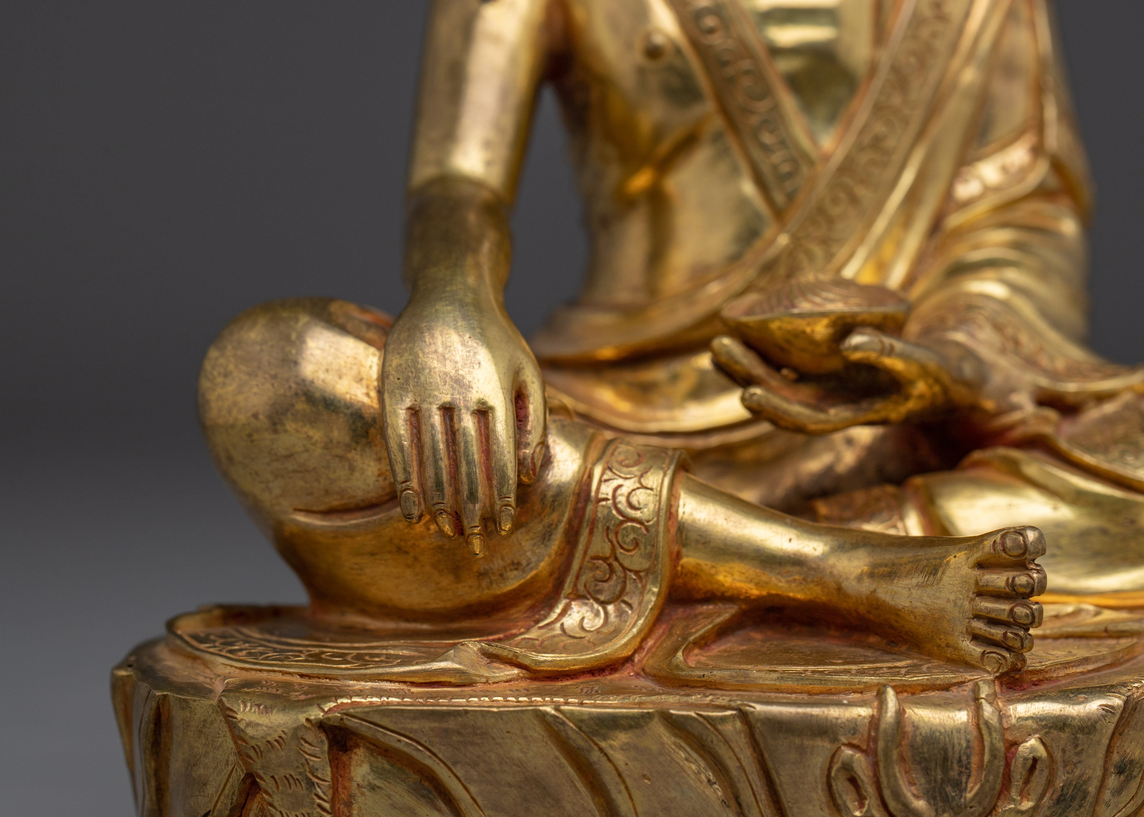 Buddhist Spiritual Icon Milarepa Statue | 24K Gold Gilded Decor