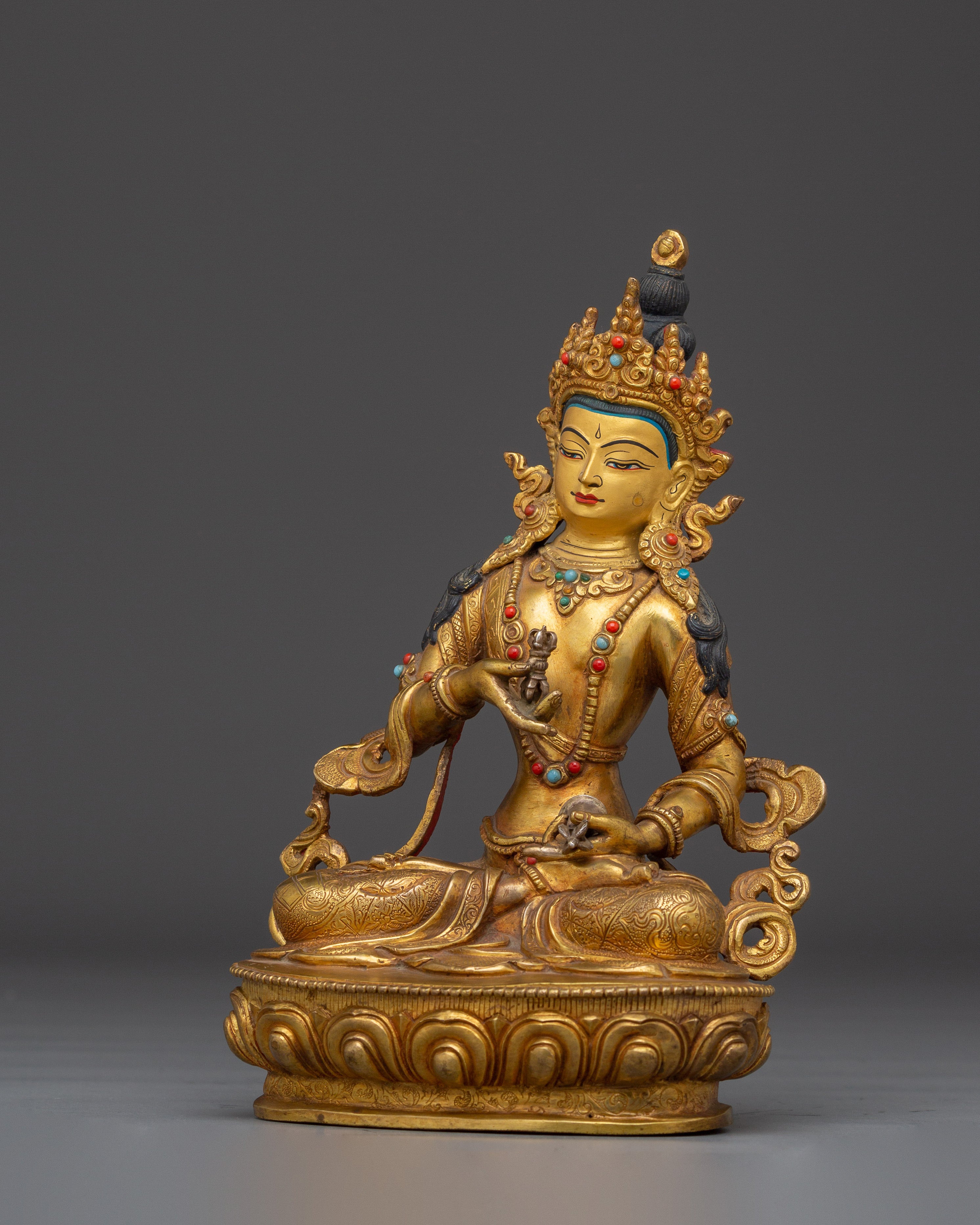 Handcrafted 24K Gold Gilded Vajrasattva Buddhist Sculpture For Meditation