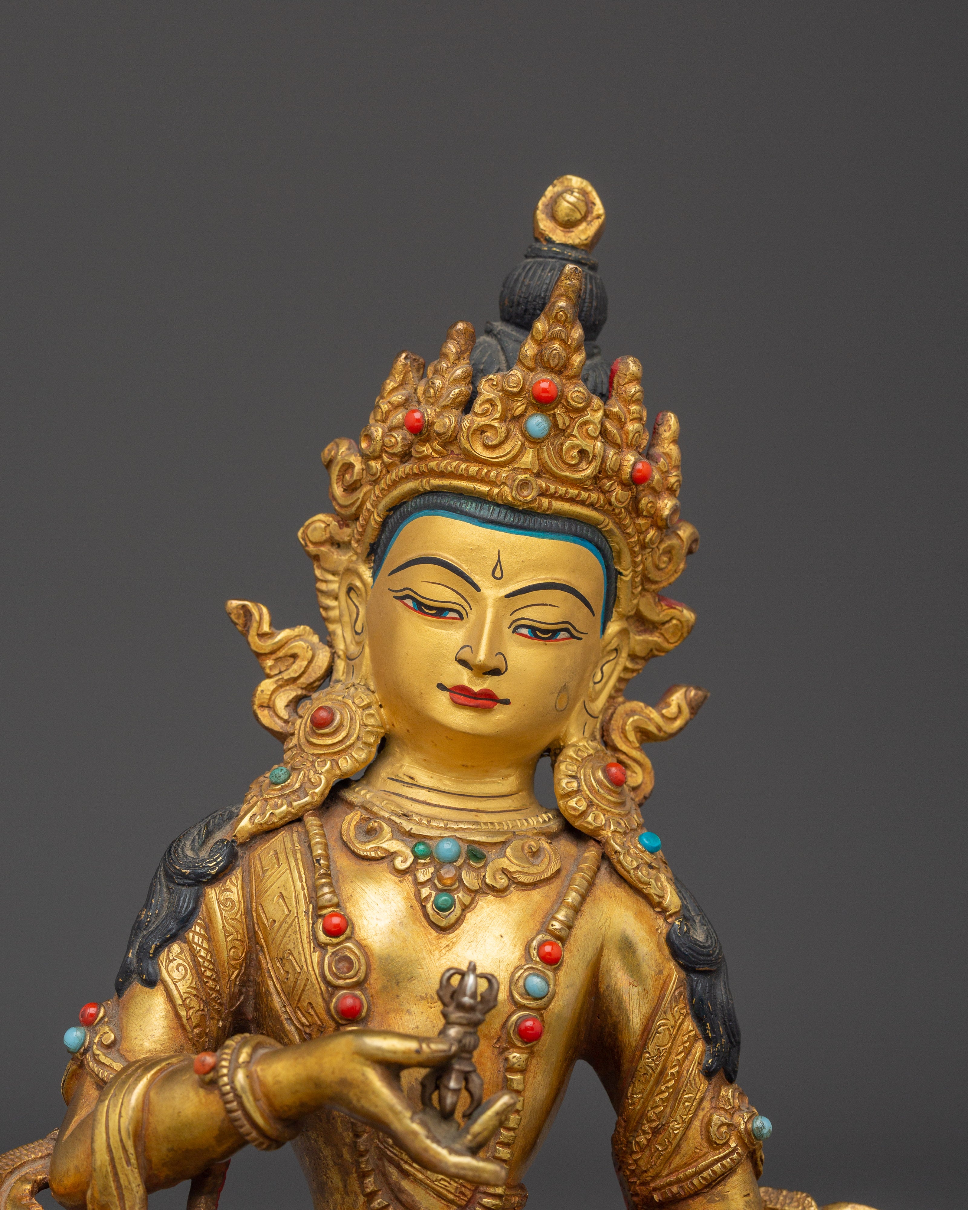 Handcrafted 24K Gold Gilded Vajrasattva Buddhist Sculpture For Meditation