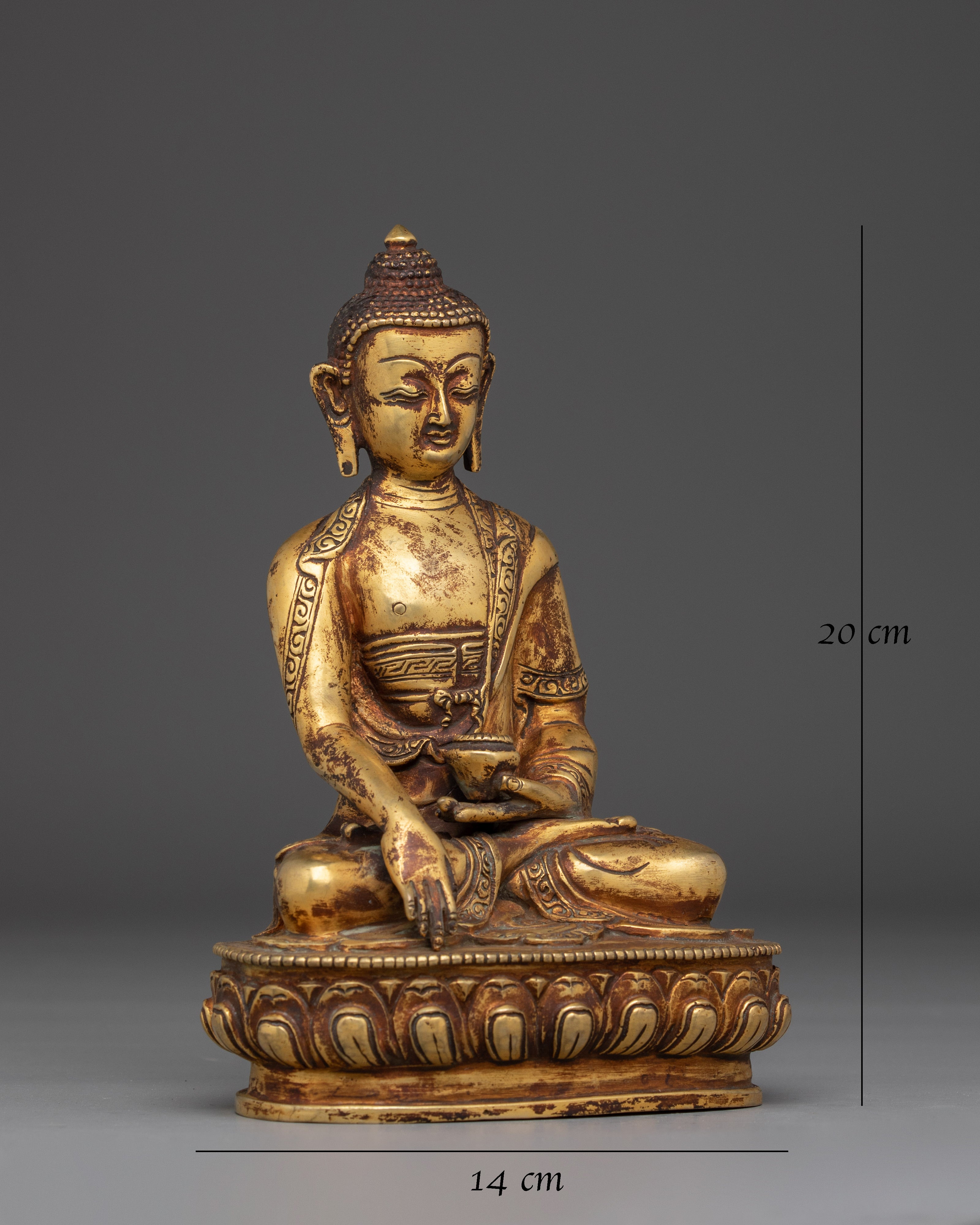 Golden Gautama Buddha with Antique Finish Statue for Spirituality