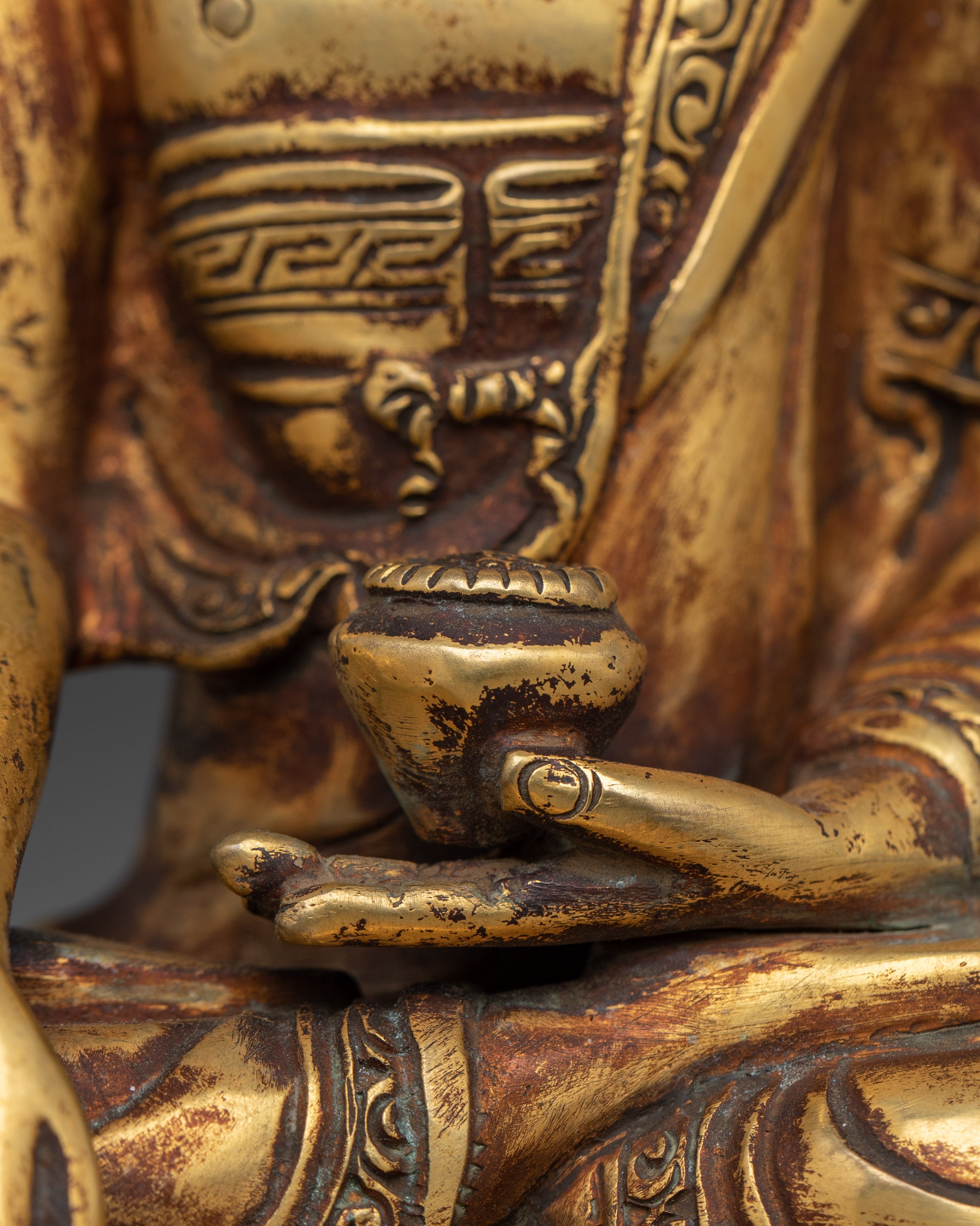 Golden Gautama Buddha with Antique Finish Statue for Spirituality