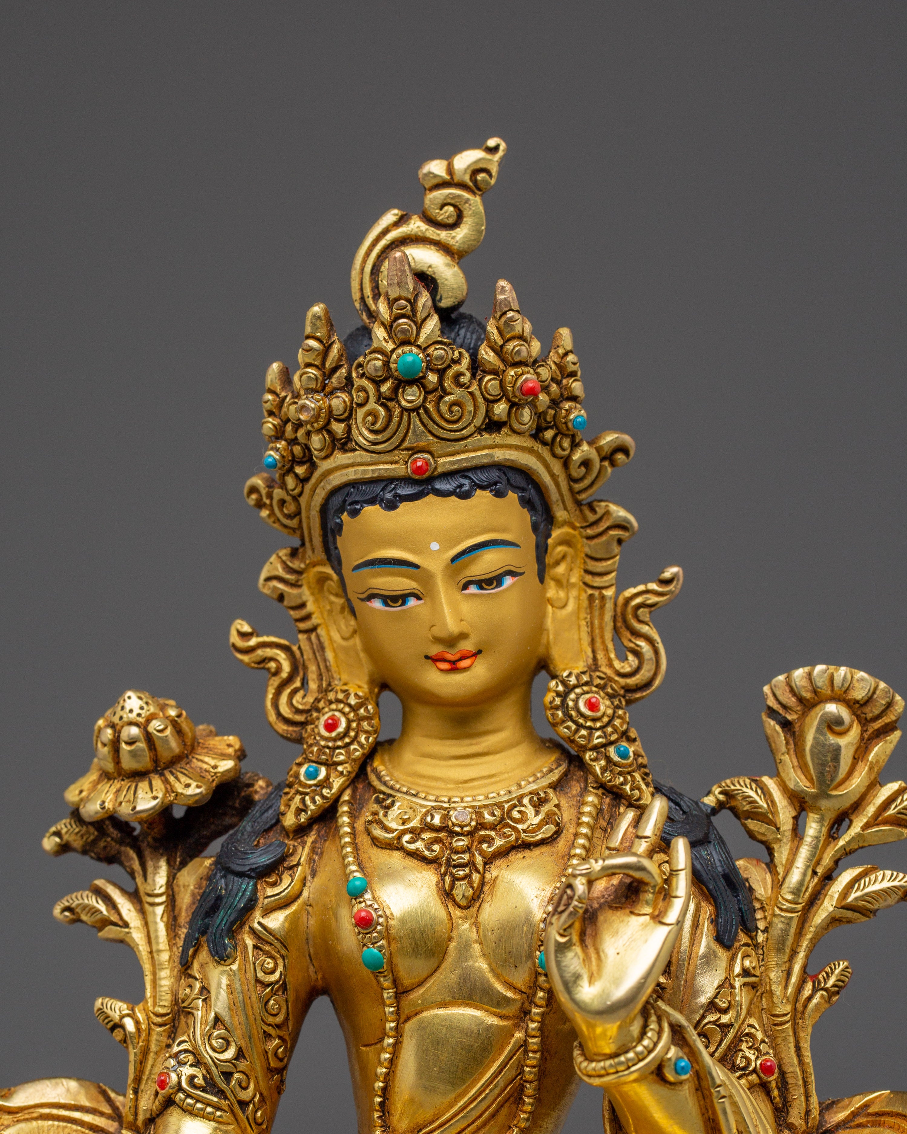 Golden Handmade Green Tara Statue | Shyama Tara - Mother of Liberation